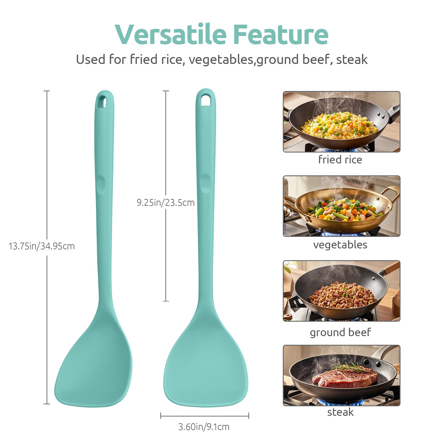 U-Taste 600ºF Heat Resistant Wok Spatula: 13.76" Long, 3.63" Wide Silicone Cooking Utensils with Flexible Edge & Sturdy Core, for Kitchen Stir Fry, Serving, Scoop, Non-Stick Pan, Cast Iron