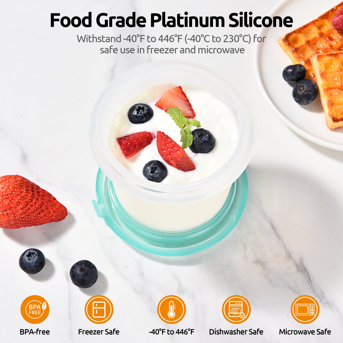 U-Taste 2oz Silicone Food Container: Mini Kitchen Storage with Airtight Lid, Freezer & Microwave Safe, Dip Box with Date Marking Circle, Clear Round Stackable for Sauce, Dressing, Condiment
