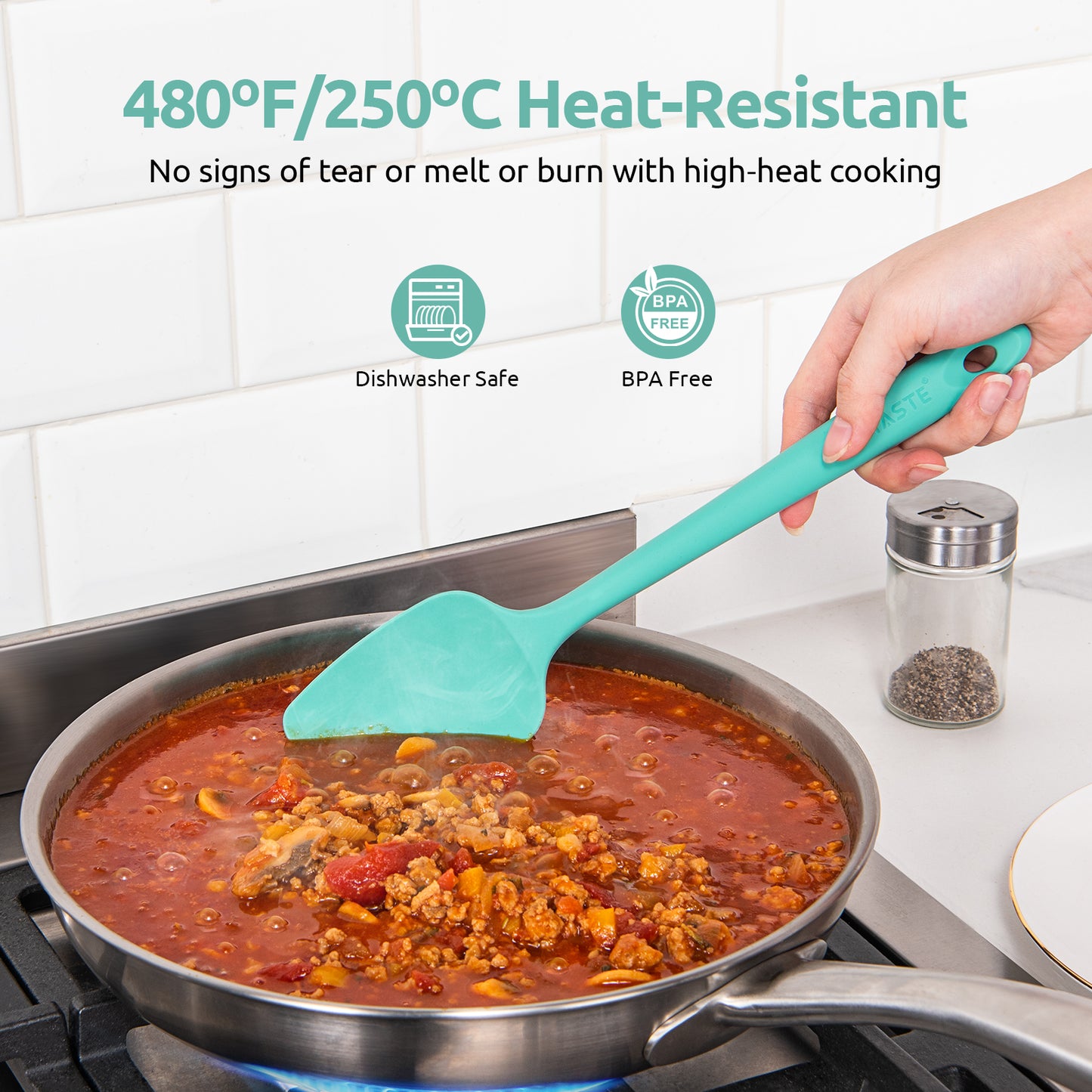 Silicone Baking Spatula Set: 480ºF High Heat Resistant, Food Grade Flexible Rubber Kitchen Cooking Mixing Scraper, Food Grade Seamless Utensil for Nonstick Cookware Set of 3