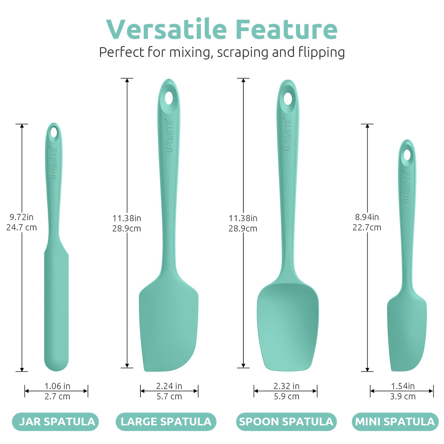 High Heat Resistant Silicone Spatulas: U-Taste 480ºF Hot Proof Food Grade Flexible Silicon Baking Scraper, Food Grade Rubber Kitchen Cooking Mixing Utensils for Nonstick Cookware Set of 4