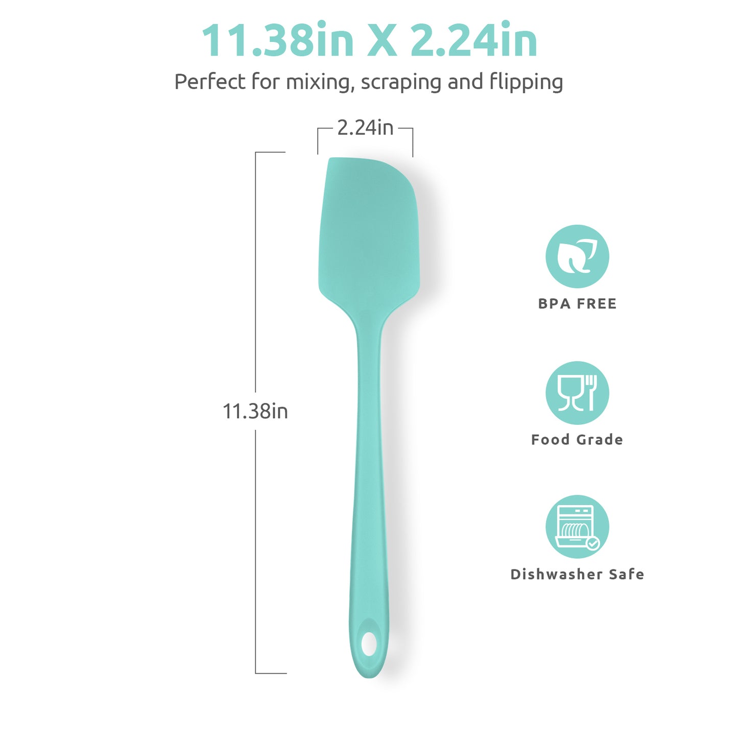 11.38" Silicone Baking Spatula: 480ºF Heat Resistant Food Grade Flexible Rubber Kitchen Bowl Scraper, Seamless Pastry Spreader for Mixing Stirring Scraping in Nonstick Cookware