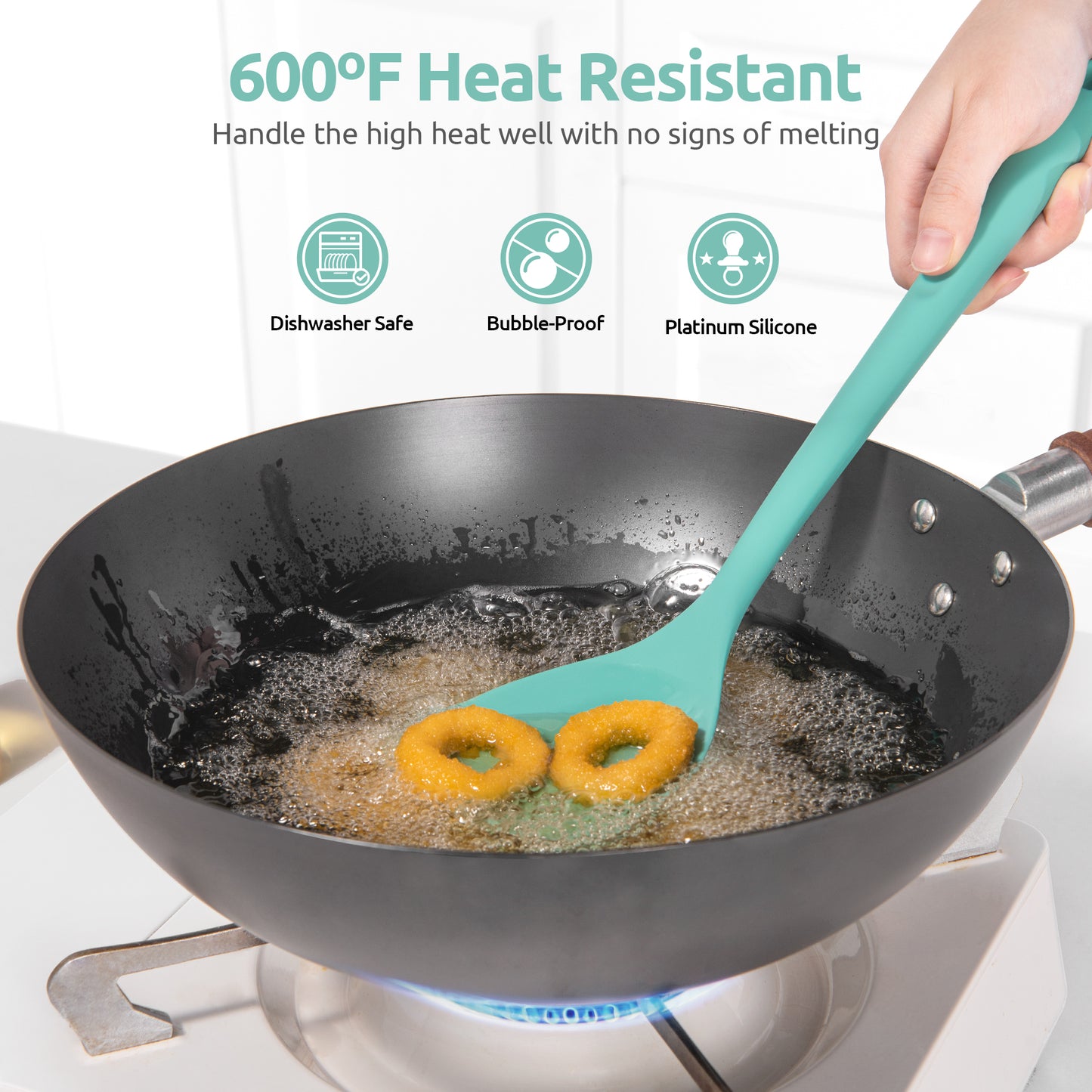 U-Taste 600ºF Heat Resistant Wok Spatula: 13.76" Long, 3.63" Wide Silicone Cooking Utensils with Flexible Edge & Sturdy Core, for Kitchen Stir Fry, Serving, Scoop, Non-Stick Pan, Cast Iron