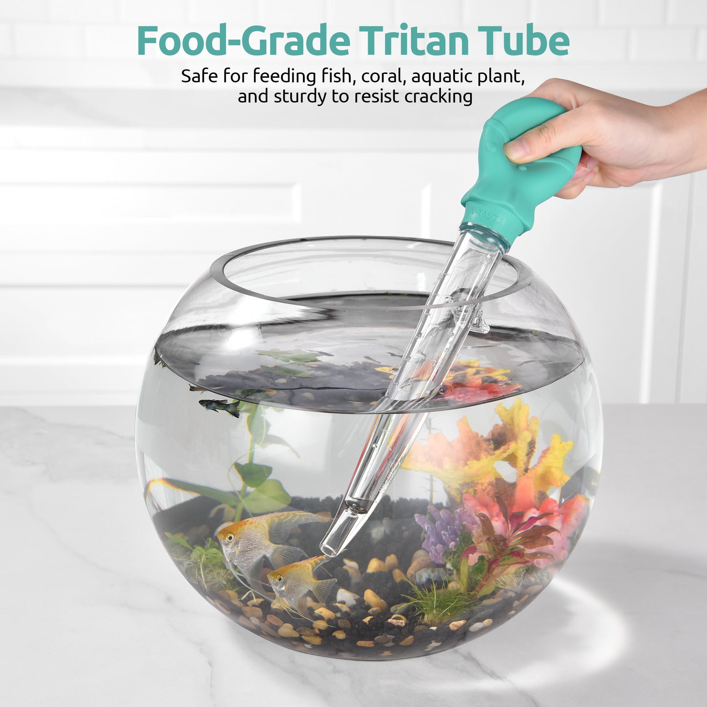U-Taste Aquarium Pipette Cleaner: 1.5oz Coral Feeder for Fish Tank Cleaning, Manual Feeding Tube, Food Grade Siphon Dropper, Waste Remover with Strong Suction & Stand & Brush