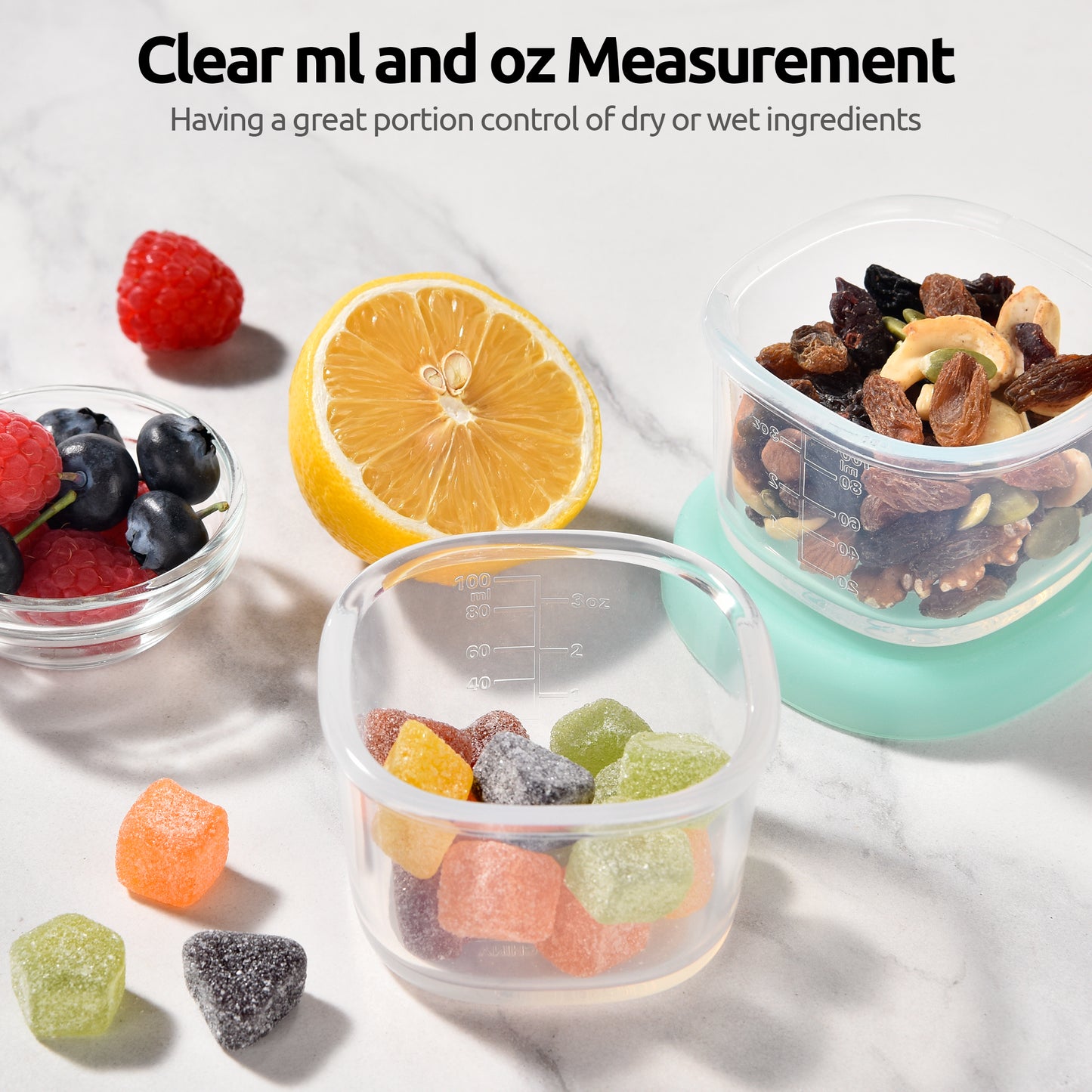 U-Taste 3oz Mini Sauce Containers: Food Grade Liquid Silicone Condiment Storage with Airtight Lid, Freezer Safe with Clear 100ml Measurements, Reusable for Dipping Ketchup, Salad Dressing