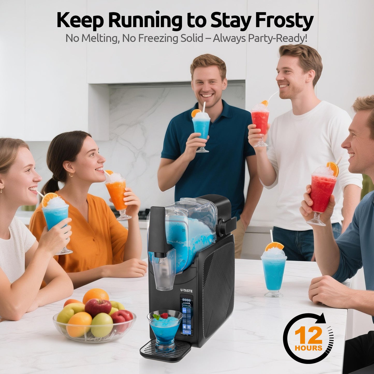 U-Taste Frozen Drink Slushie Machine: 88 oz Rapid-Cool Margarita Slushy Maker, 12-Hours Runnig, Self-Cleaning, 5 Preset Programs: Slushie, Frappe, Milk Shake, Cocktail, Wine-Mold for Home Party -Black (Available in the United States only)