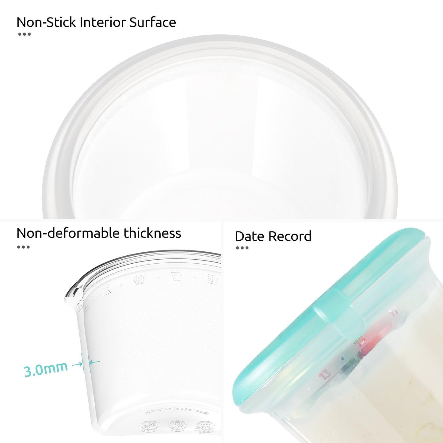 U-Taste 2oz Silicone Food Container: Mini Kitchen Storage with Airtight Lid, Freezer & Microwave Safe, Dip Box with Date Marking Circle, Clear Round Stackable for Sauce, Dressing, Condiment