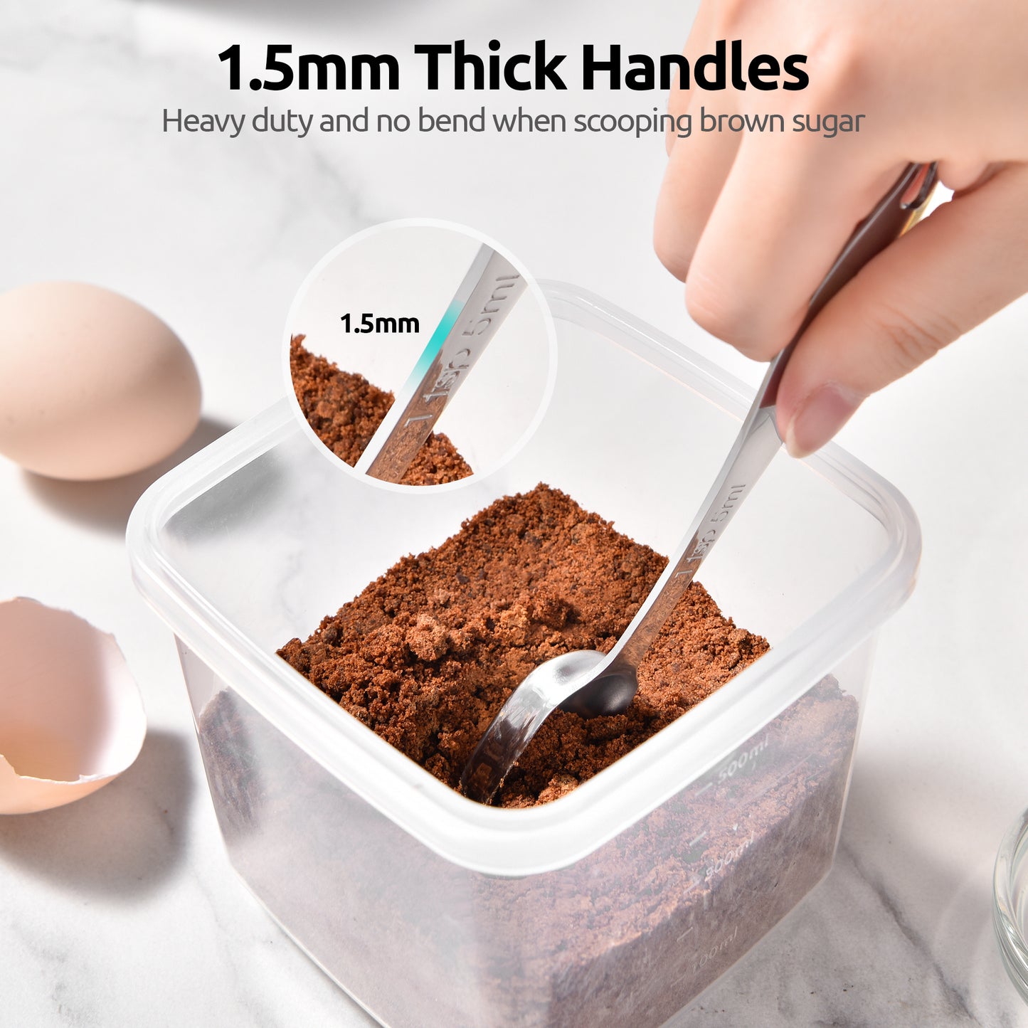 Narrow Square Measuring Spoons: 18/8 Stainless Steel Kitchen Measure Teaspoon Tablespoon with Leveler, Polygon Rectangular Metal Jar Scoop for Baking Cooking, Coffee, Spice, Powder