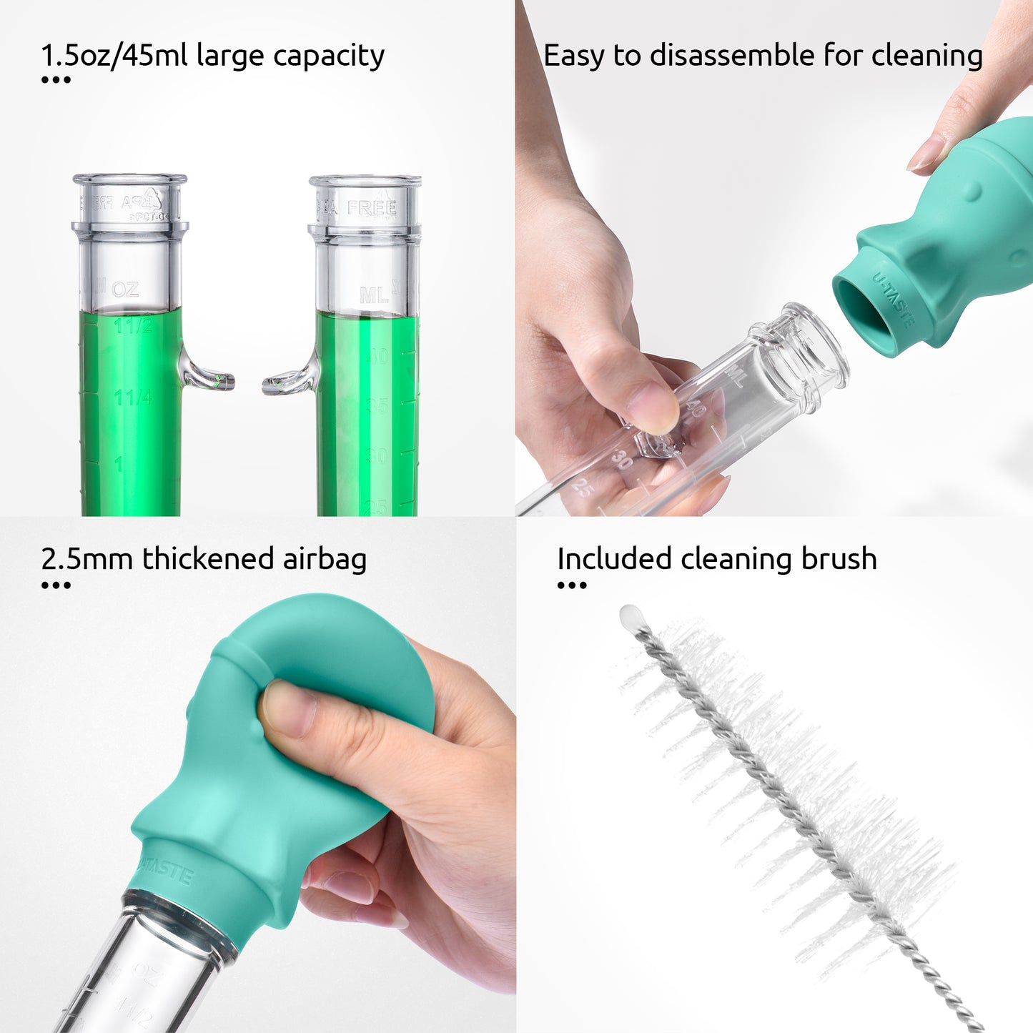 U-Taste Aquarium Pipette Cleaner: 1.5oz Coral Feeder for Fish Tank Cleaning, Manual Feeding Tube, Food Grade Siphon Dropper, Waste Remover with Strong Suction & Stand & Brush