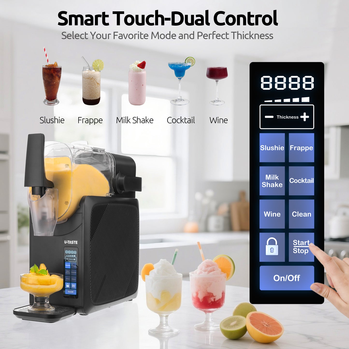 U-Taste Frozen Drink Slushie Machine: 88 oz Rapid-Cool Margarita Slushy Maker, 12-Hours Runnig, Self-Cleaning, 5 Preset Programs: Slushie, Frappe, Milk Shake, Cocktail, Wine-Mold for Home Party -Black (Available in the United States only)