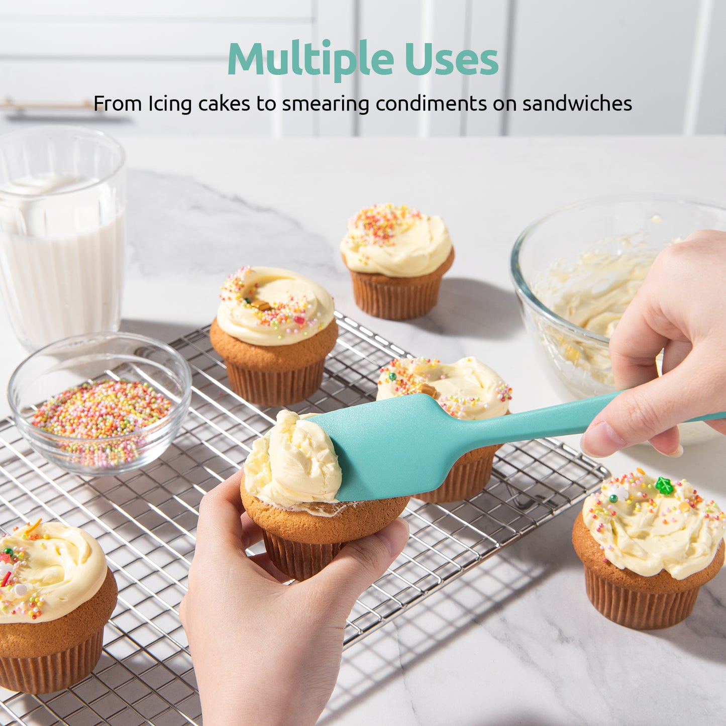 Silicone Baking Spatula Set: 480ºF High Heat Resistant, Food Grade Flexible Rubber Kitchen Cooking Mixing Scraper, Food Grade Seamless Utensil for Nonstick Cookware Set of 3