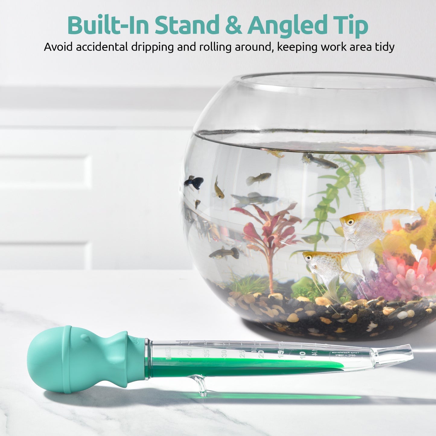 U-Taste Aquarium Pipette Cleaner: 1.5oz Coral Feeder for Fish Tank Cleaning, Manual Feeding Tube, Food Grade Siphon Dropper, Waste Remover with Strong Suction & Stand & Brush