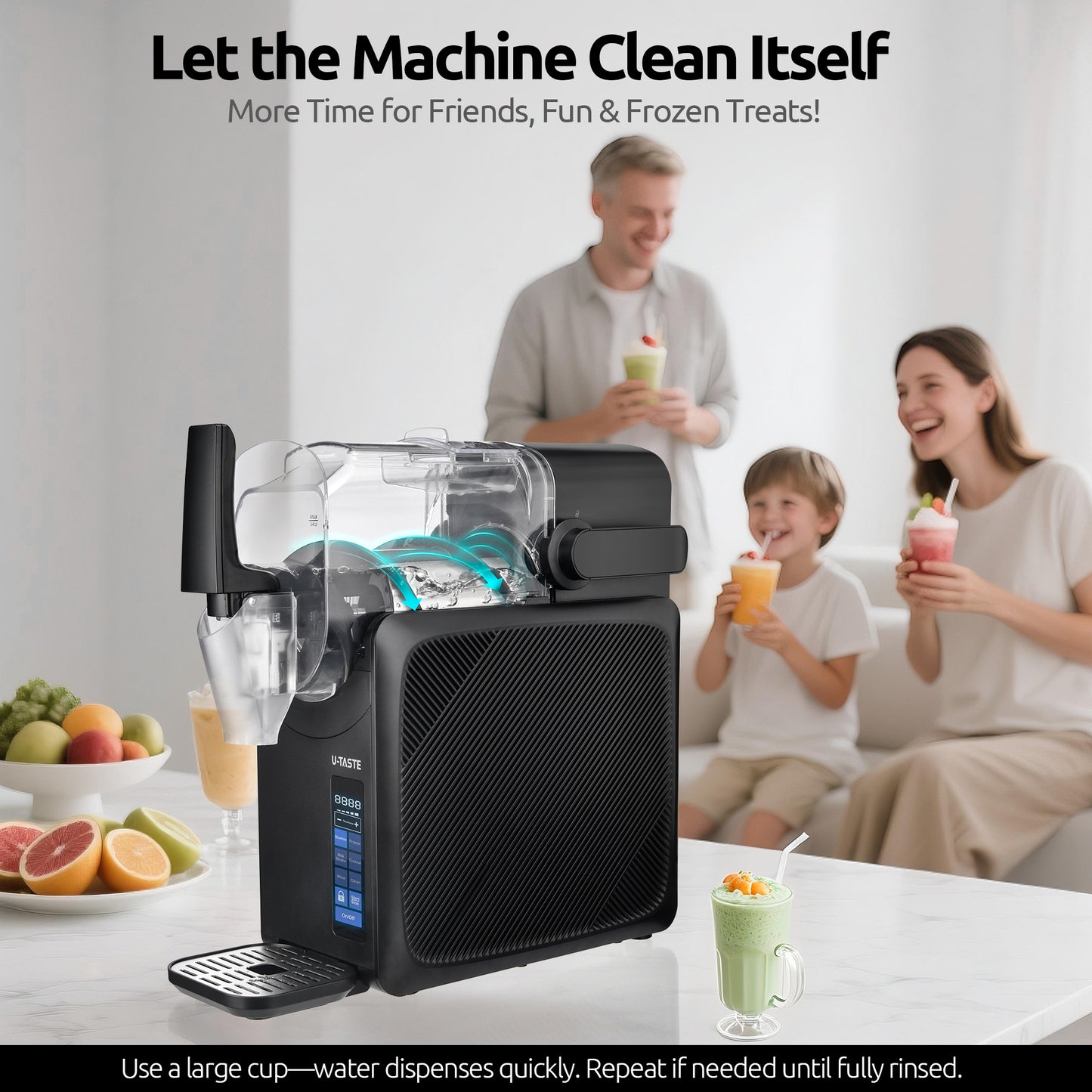 U-Taste Frozen Drink Slushie Machine: 88 oz Rapid-Cool Margarita Slushy Maker, 12-Hours Runnig, Self-Cleaning, 5 Preset Programs: Slushie, Frappe, Milk Shake, Cocktail, Wine-Mold for Home Party -Black (Available in the United States only)