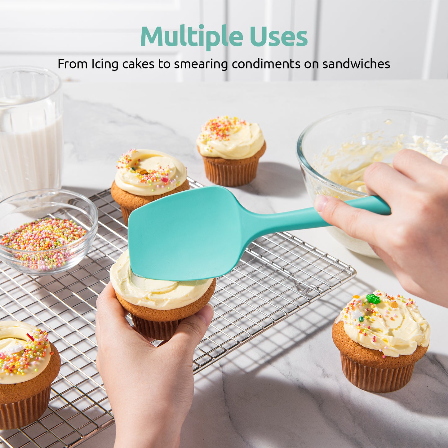 Silicone Spoon Spatula Set: 480ºF Heat Resistant Food Grade Flexible Rubber Spoonula, Nonstick Cooking Mixing Scooping Kitchen Baking Scraper Utensils Set of 3 for Pan, Pot, Bowl