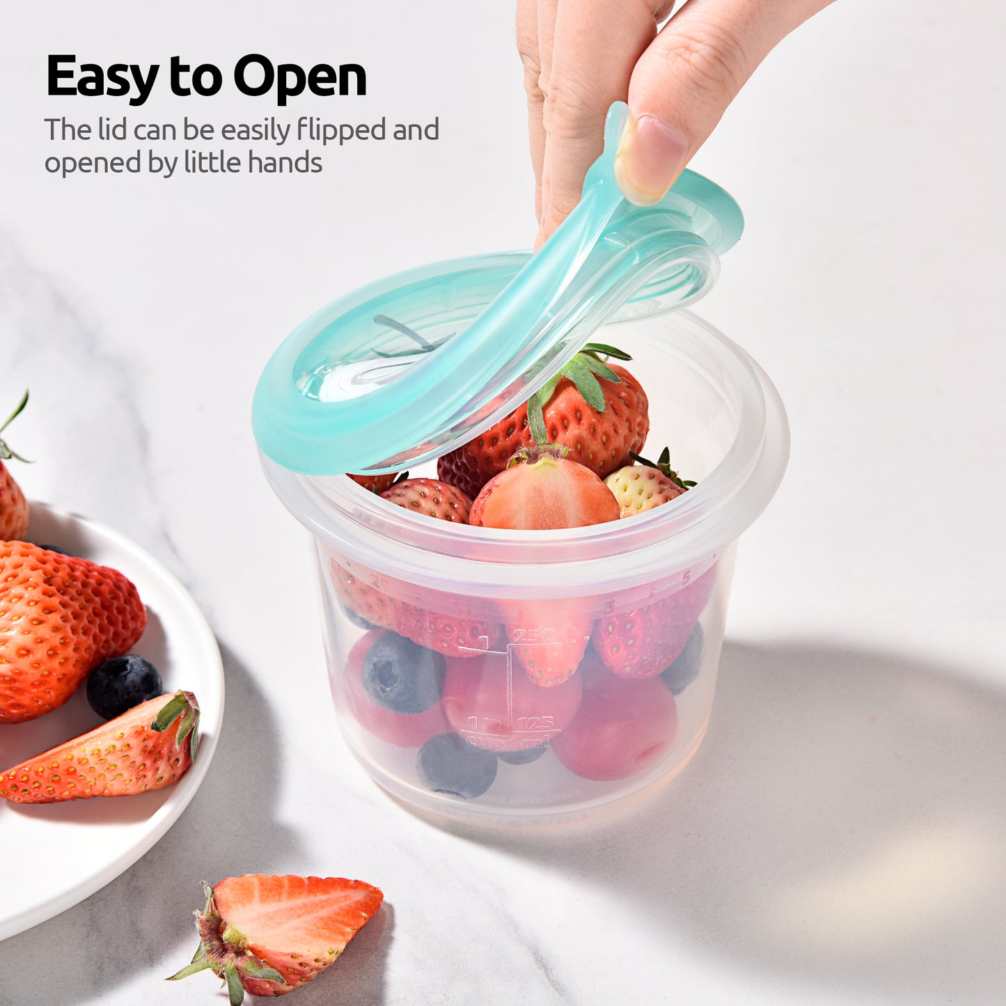 U-Taste 2oz Silicone Food Container: Mini Kitchen Storage with Airtight Lid, Freezer & Microwave Safe, Dip Box with Date Marking Circle, Clear Round Stackable for Sauce, Dressing, Condiment
