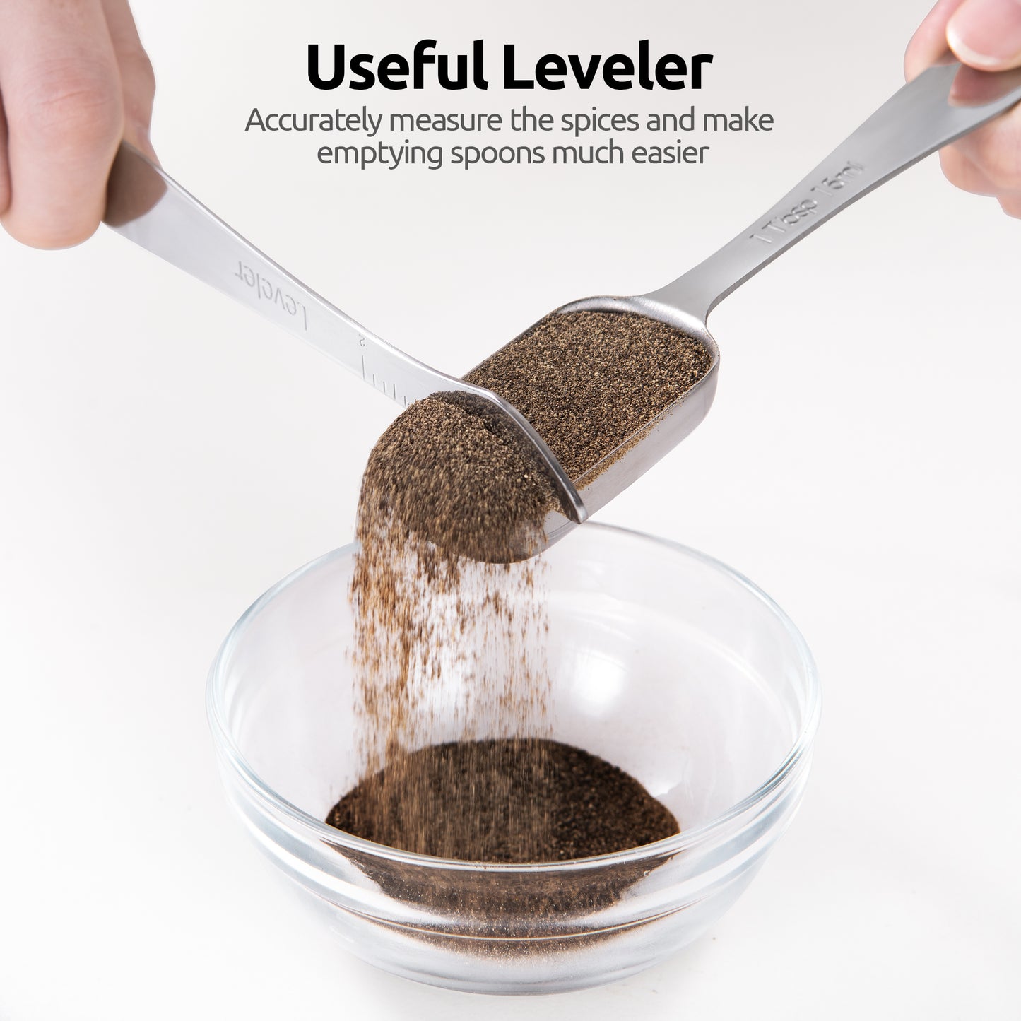 Narrow Square Measuring Spoons: 18/8 Stainless Steel Kitchen Measure Teaspoon Tablespoon with Leveler, Polygon Rectangular Metal Jar Scoop for Baking Cooking, Coffee, Spice, Powder