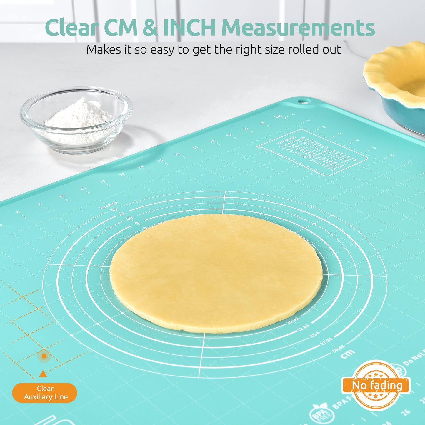 U-Taste Liquid Silicone Pastry Mat: 16"x20" Food-Grade Non-Stick Dough Rolling Baking Sheet, Non Slip for Kneading, Making Pizza, Fondant, Pie Crust with Clear Measurement and Raised Edges