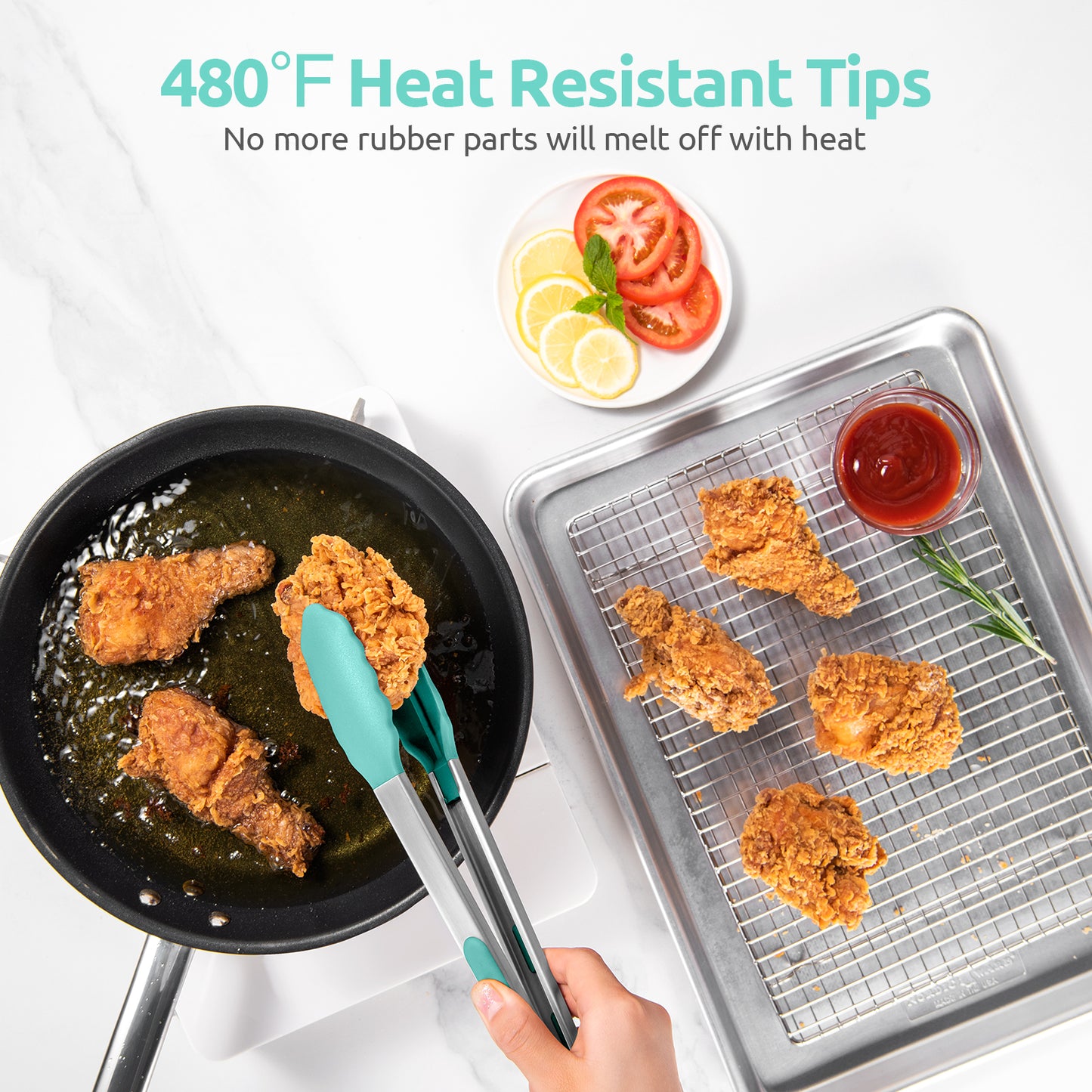 Heat Resistant Silicone Kitchen Tong: U-Taste 12 inch Large 480ºF Hot Proof Cooking Tong with Sturdy Non Stick Rubber Tips & Silicon Coated Steel Handle & Smooth Locking for Serving Grill Salad