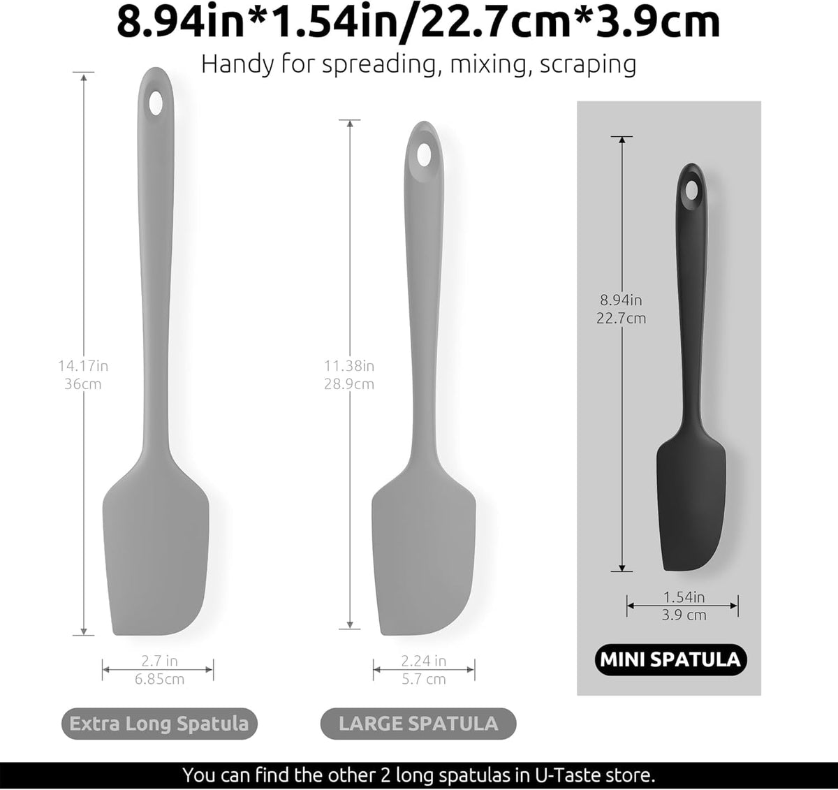 U-Taste Small Mini Silicone Spatula: 600ºF Heat-Resistant Food-Grade Tiny Jar Bowl Scraper, Non-Stick Seamless Flexible Baking Utensil, Black