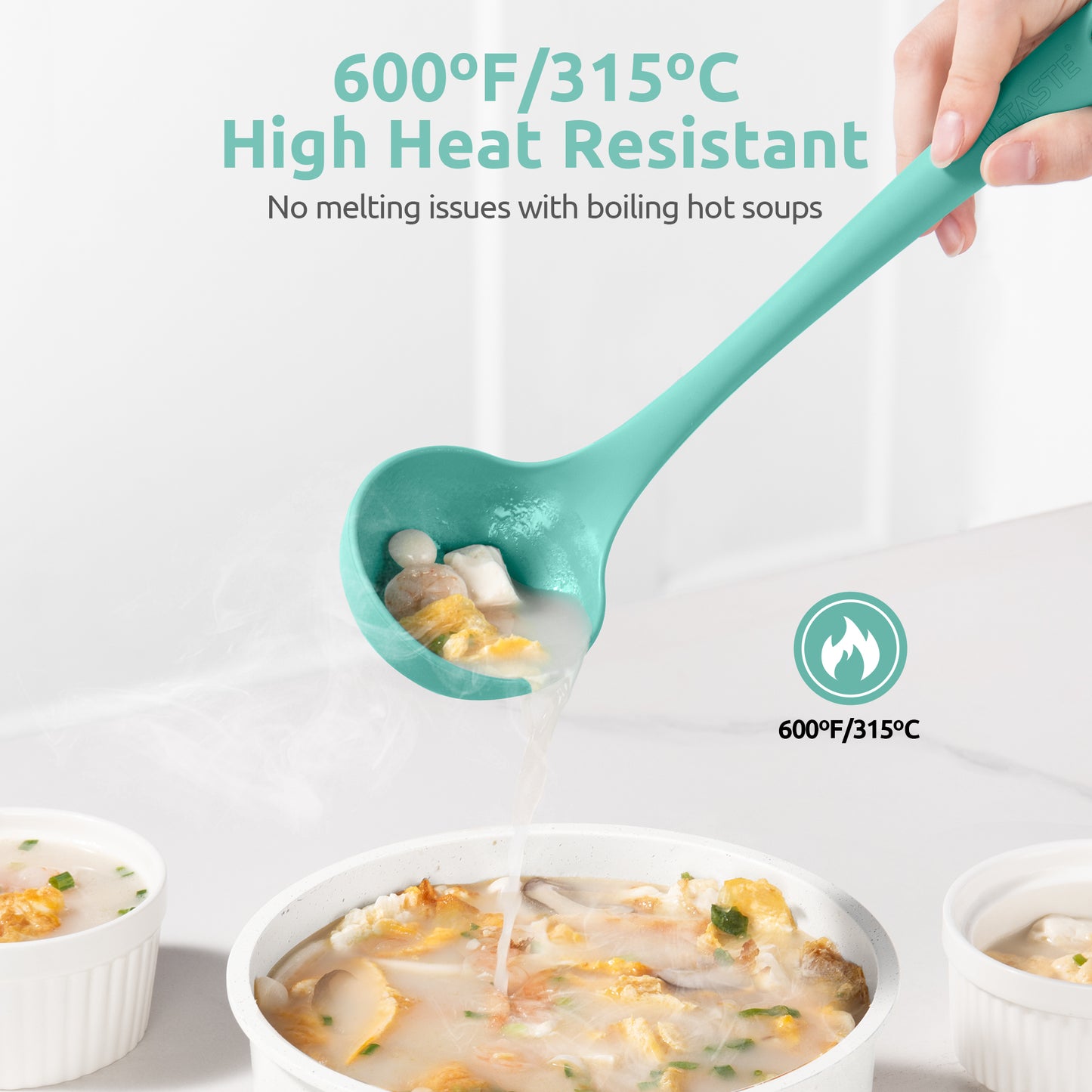 2.6oz Small Silicone Soup Ladle: U-Taste 600ºF Heat Resistant Non-Stick Kitchen Deep Serving Spoon, Soft Cooking Utensil with Non-Slip Solid Handle for Mixing Sauce Stew Gravy