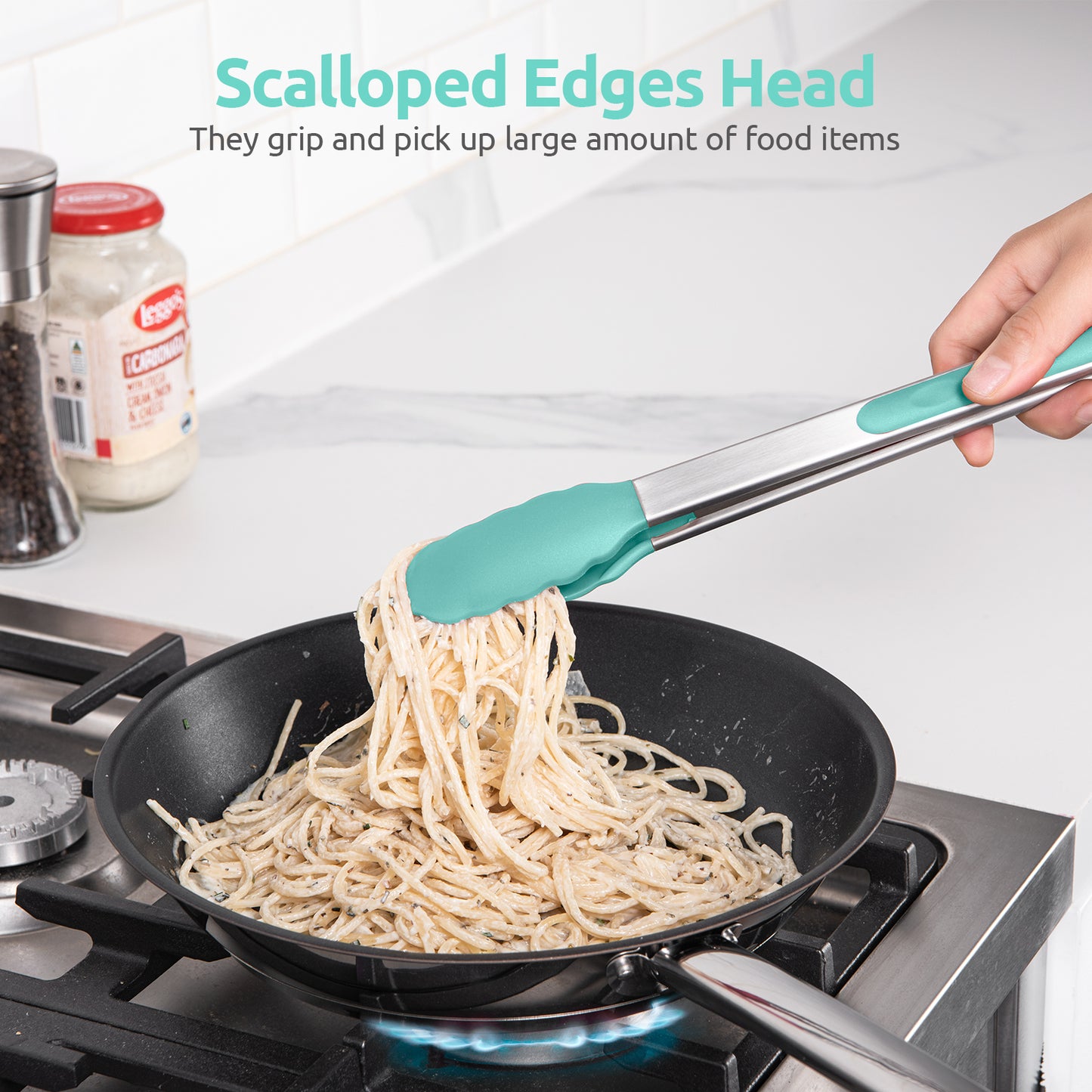 Heat Resistant Silicone Kitchen Tong: U-Taste 12 inch Large 480ºF Hot Proof Cooking Tong with Sturdy Non Stick Rubber Tips & Silicon Coated Steel Handle & Smooth Locking for Serving Grill Salad