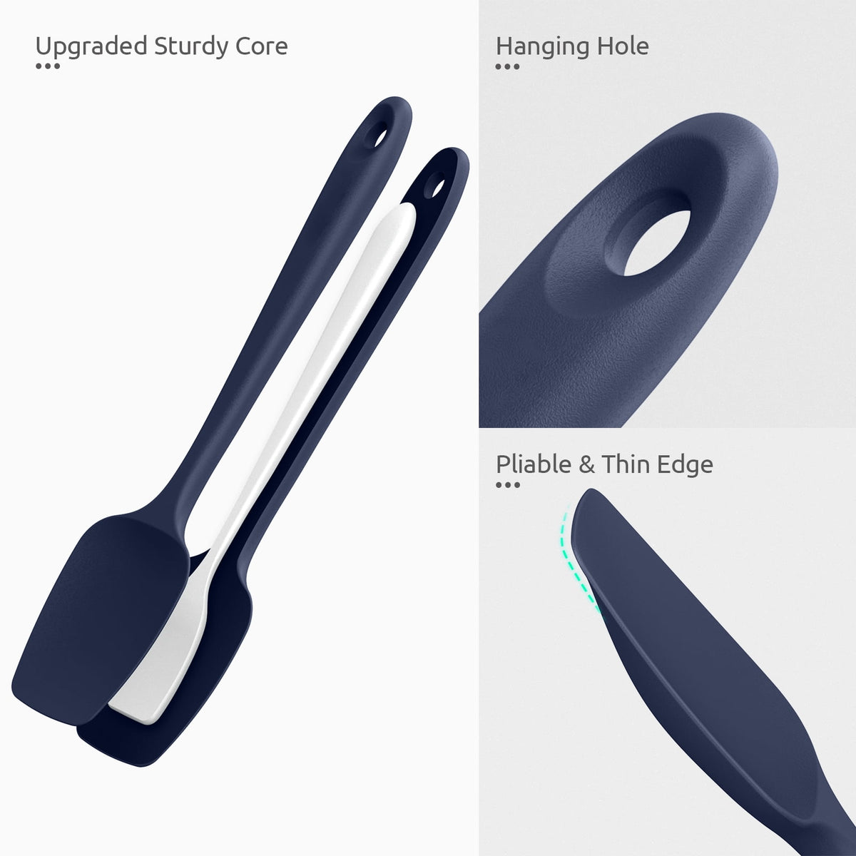 U-Taste Silicone Spoon Spatula Set of 3, 480°F Heat Resistant Food Grade Cooking Mixing Spoons, Kitchen Utensils for Nonstick Cookware, Midnight Blue