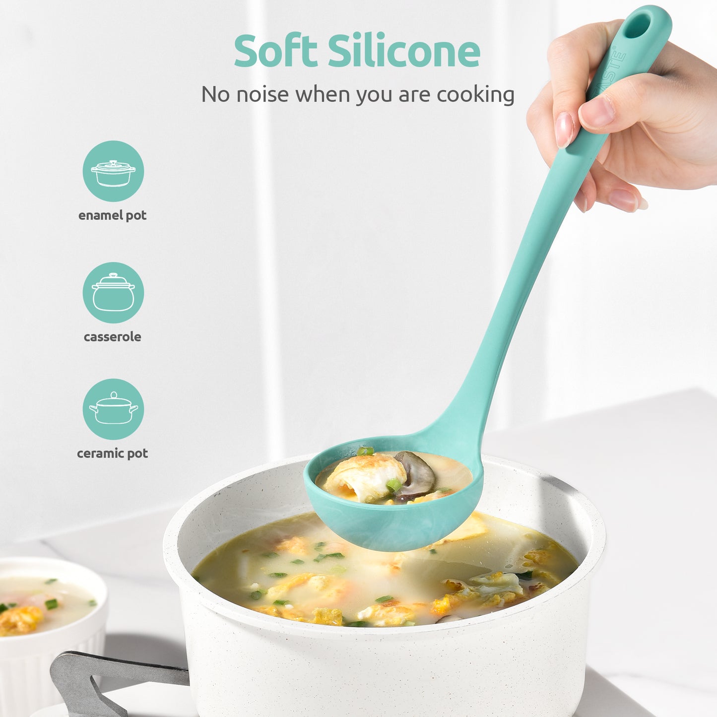 2.6oz Small Silicone Soup Ladle: U-Taste 600ºF Heat Resistant Non-Stick Kitchen Deep Serving Spoon, Soft Cooking Utensil with Non-Slip Solid Handle for Mixing Sauce Stew Gravy