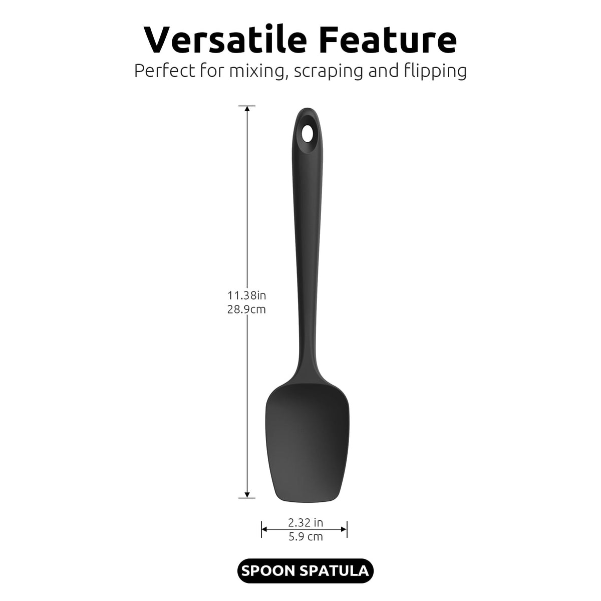 U-Taste Silicone Spoon Spatula Set of 3, 480°F Heat Resistant Food Grade Cooking Mixing Spoons, Kitchen Utensils Set for Nonstick Cookware, Black