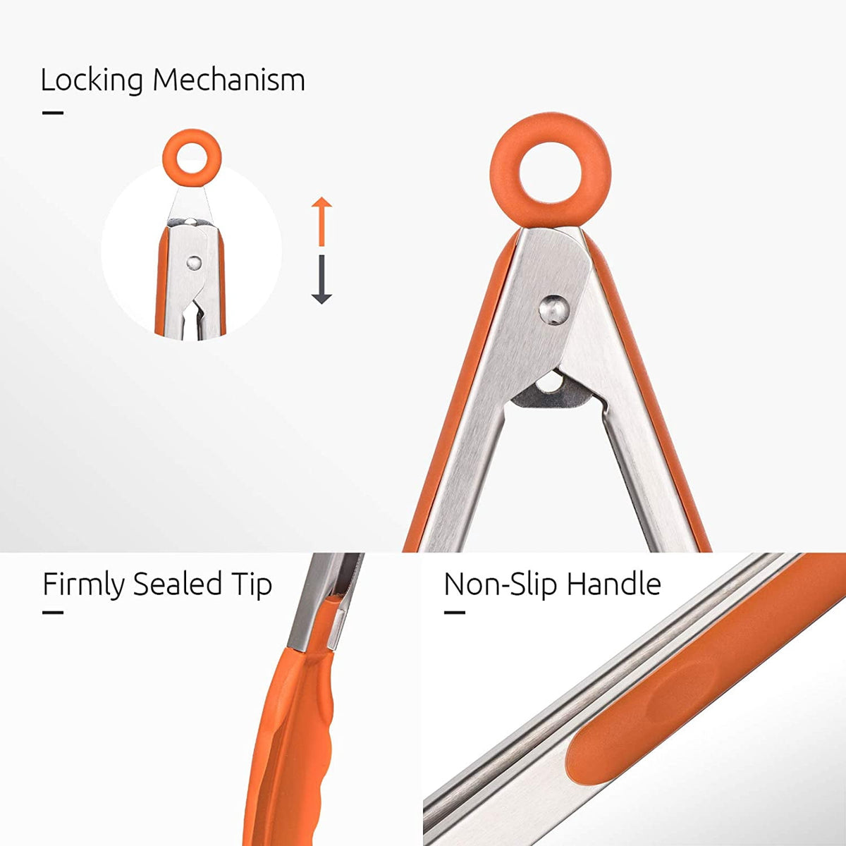 U-Taste 600ºF Heat-Resistant Kitchen Tongs for Cooking, Silicone Tong Utensils Set for Food Serving, Rubber Salad/Grill/BBQ Tongs, 7/9/12in, Orange