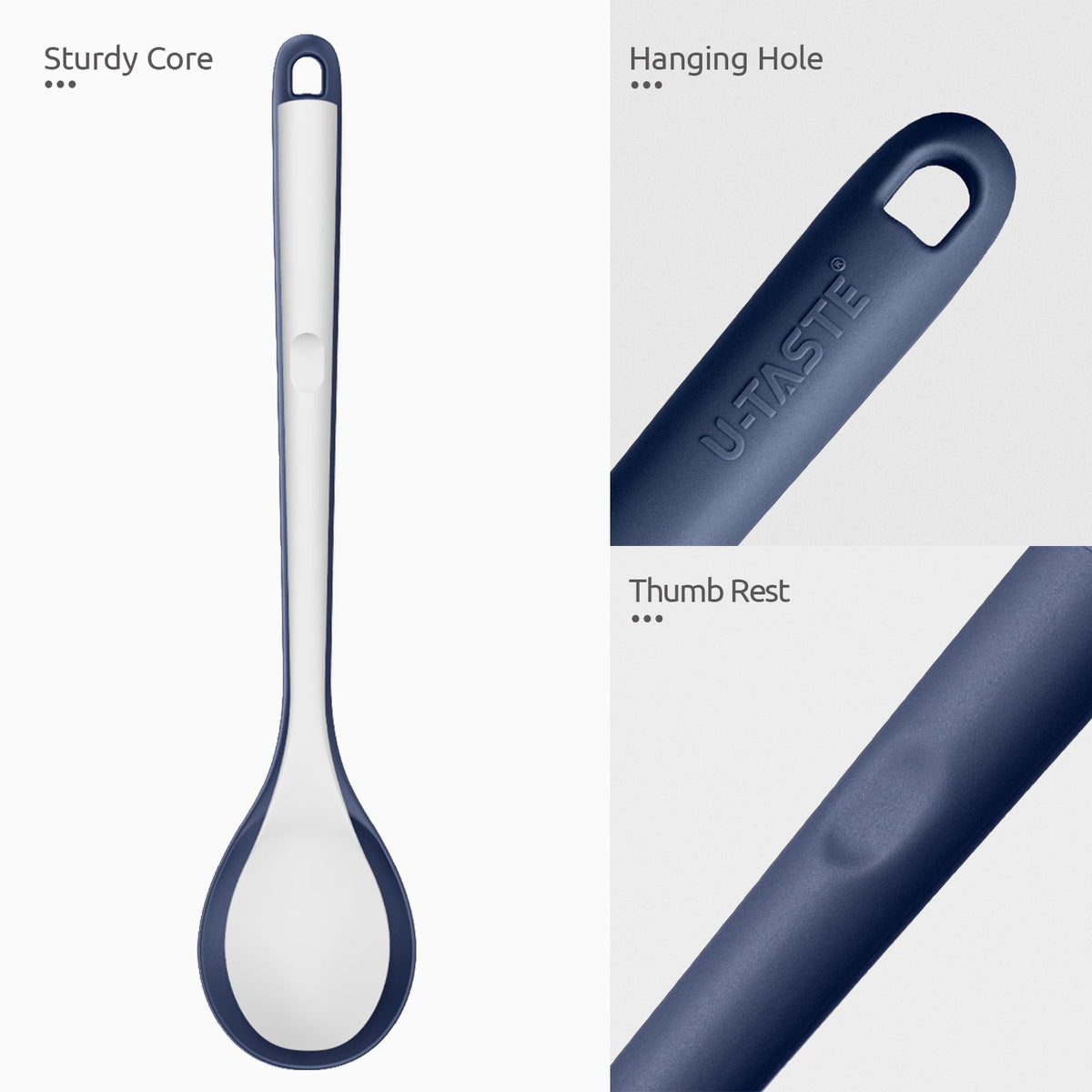 U-Taste 600°F Heat Resistant Silicone Cooking Spoon, 13.3" Long Large Mixing Spoon, Rubber Kitchen Utensil for Stirring/Basting/Serving, Midnight Blue