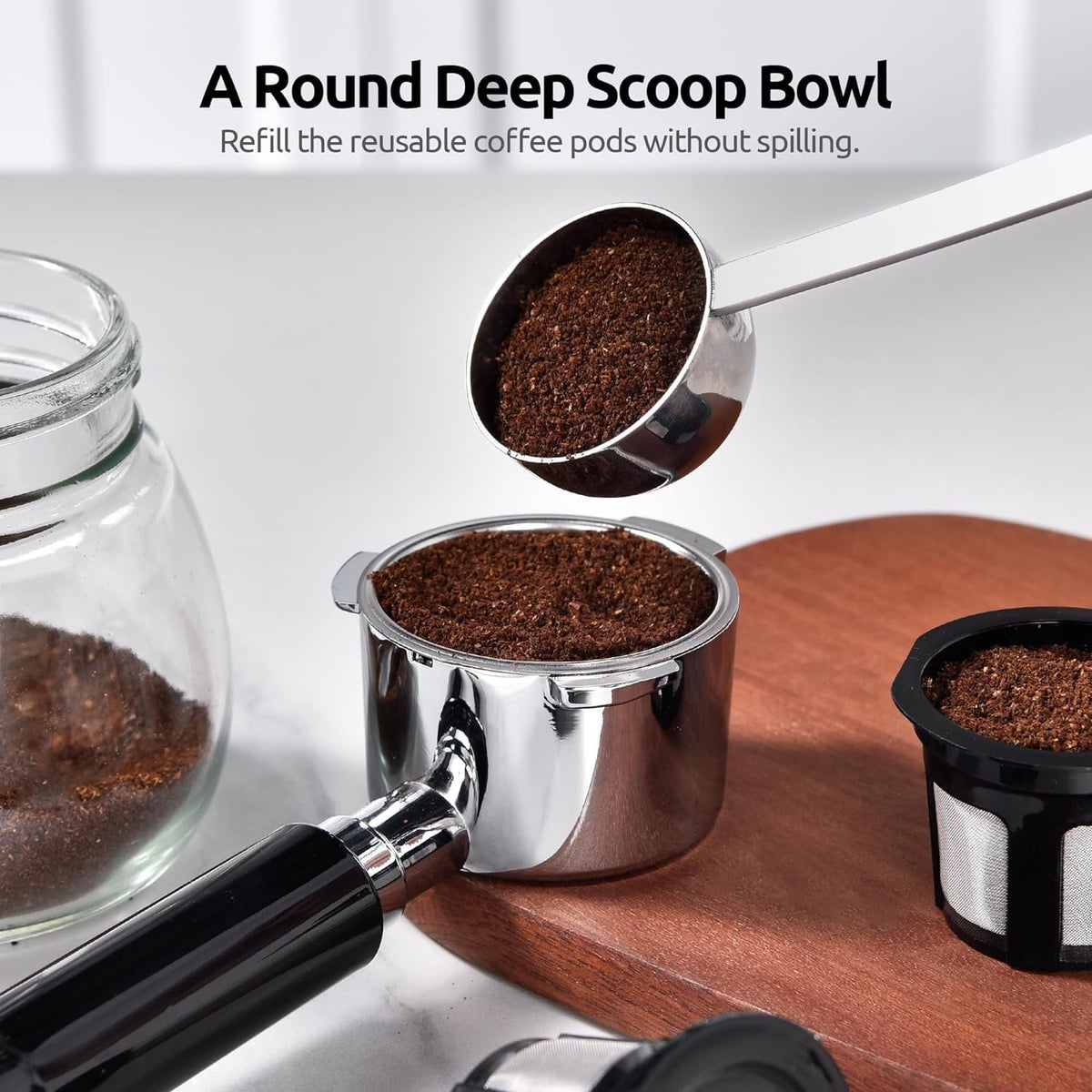 U-Taste Coffee Scoop 1 & 2 Tbsp: 18/8 Stainless Steel Measuring Scooper for Ground Coffee Bean Espresso, 6.9in Extra Long Handle Metal Meaure Spoon