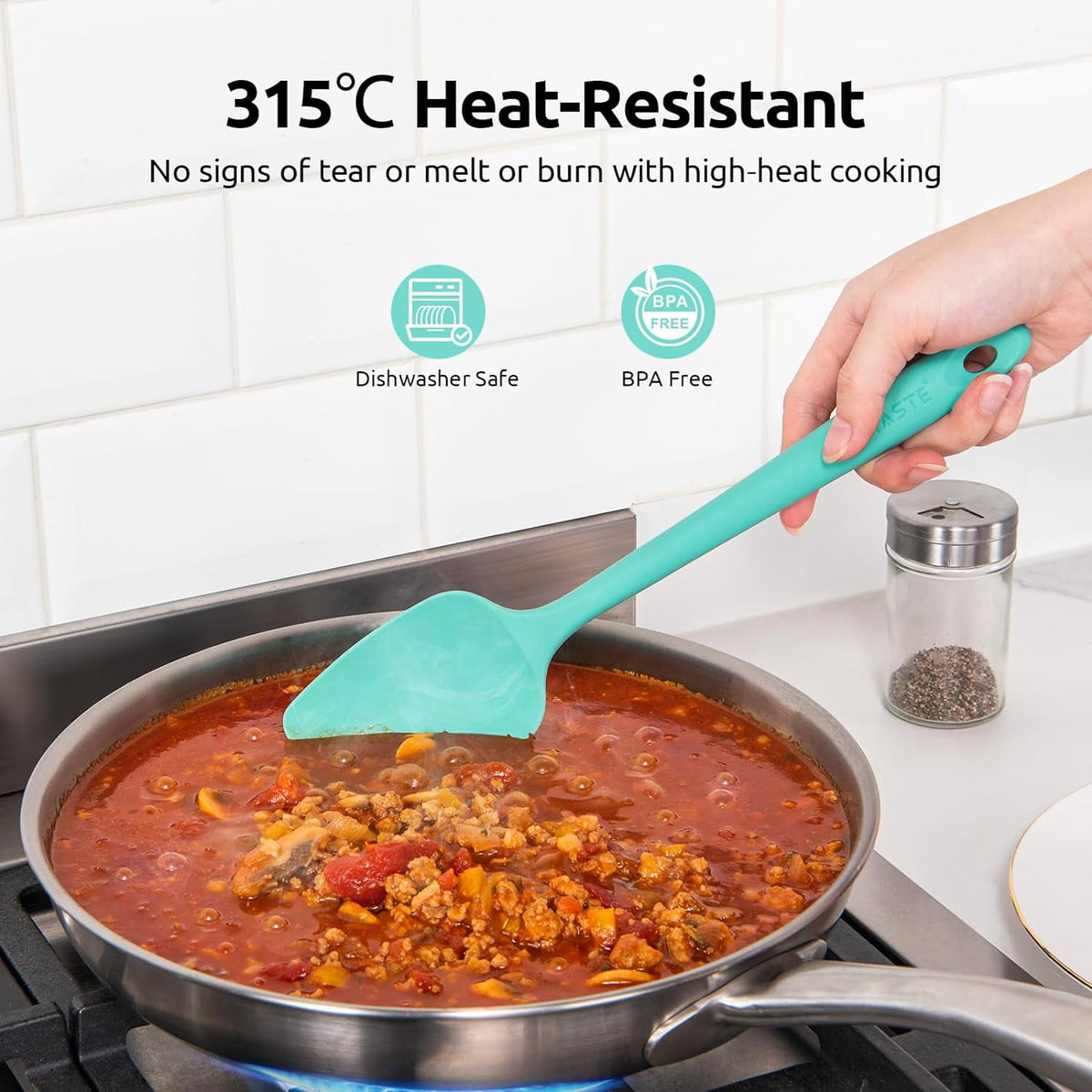 U-Taste Silicone Spoon Spatula Set of 3, 600°F Heat Resistant Food Grade Cooking Mixing Spoons, Kitchen Utensils Set for Nonstick Cookware, Colorful