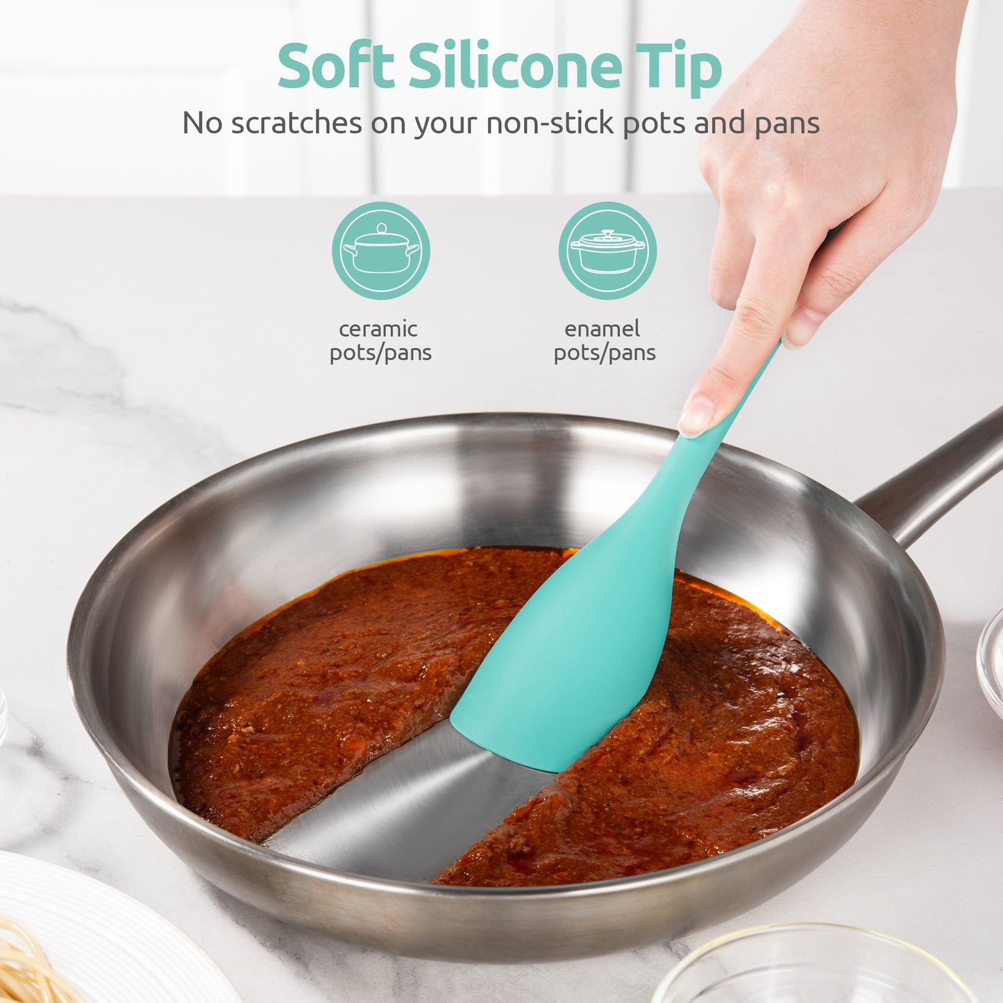 600ºF Heat Resistat Spatula Spoon: U-Taste Flexible Silicone Cooking Scoop Spoonula, Serving Mixing Scraping Food in Non-Stick Pan Cookware, Seamless Multifunctional Kitchen Utensil