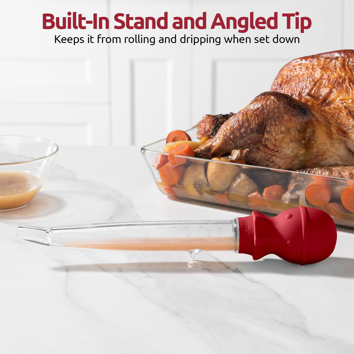 U-Taste 1.5oz Angled Turkey Baster for Cooking, 228.2°F Heat Resistant Food Grade Tritan & Silicone Octopus Bulb Baster, with a Cleaning Brush, Red