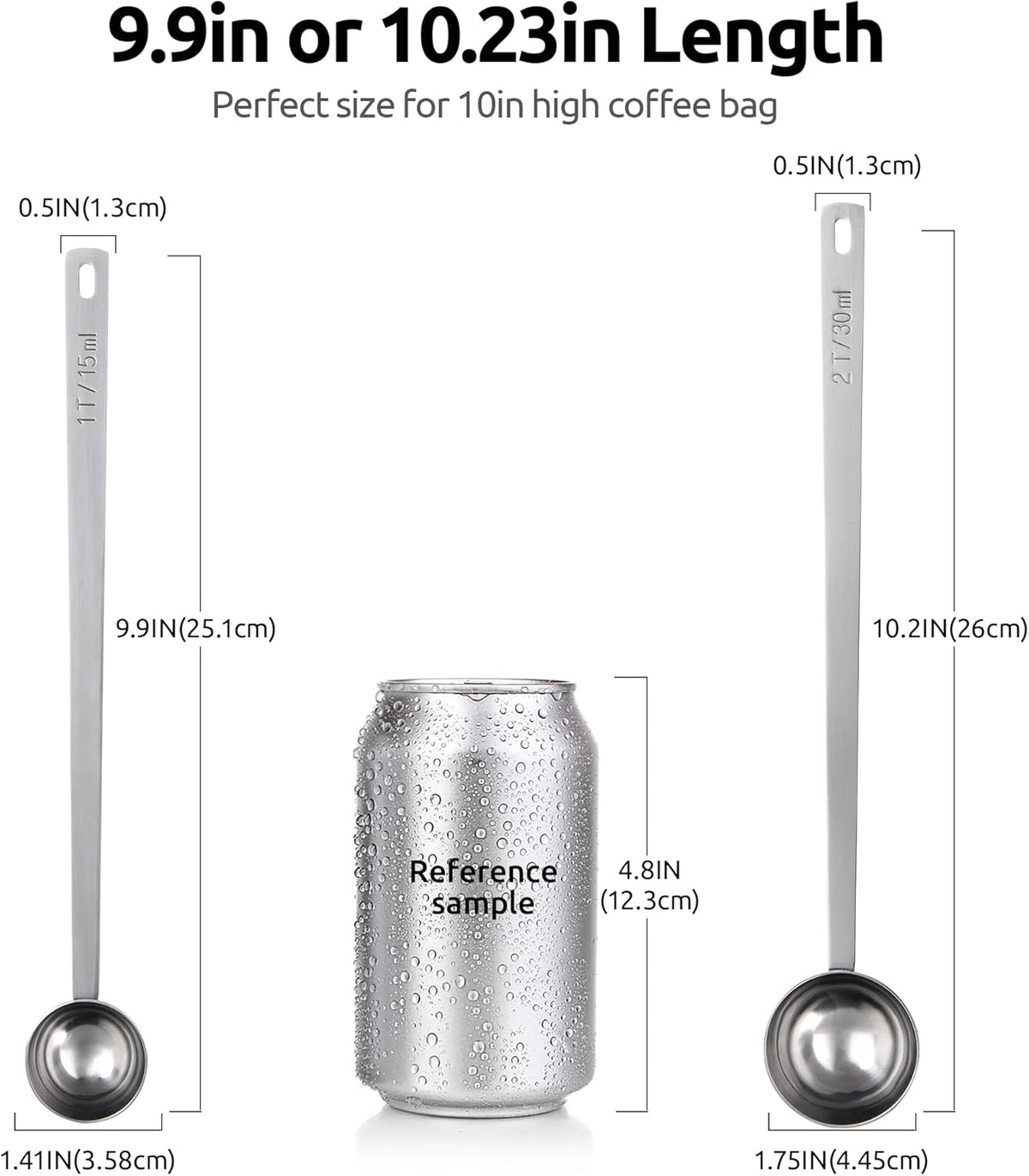 U-Taste Great Coffee Scoop 1 Tablespoon: 18/8 Stainless Steel Measuring Scooper for Ground Coffee, Bean, Powder, Espresso, 8.3 inch Long Handle Metal Meaure Spoon for Canister, Jar