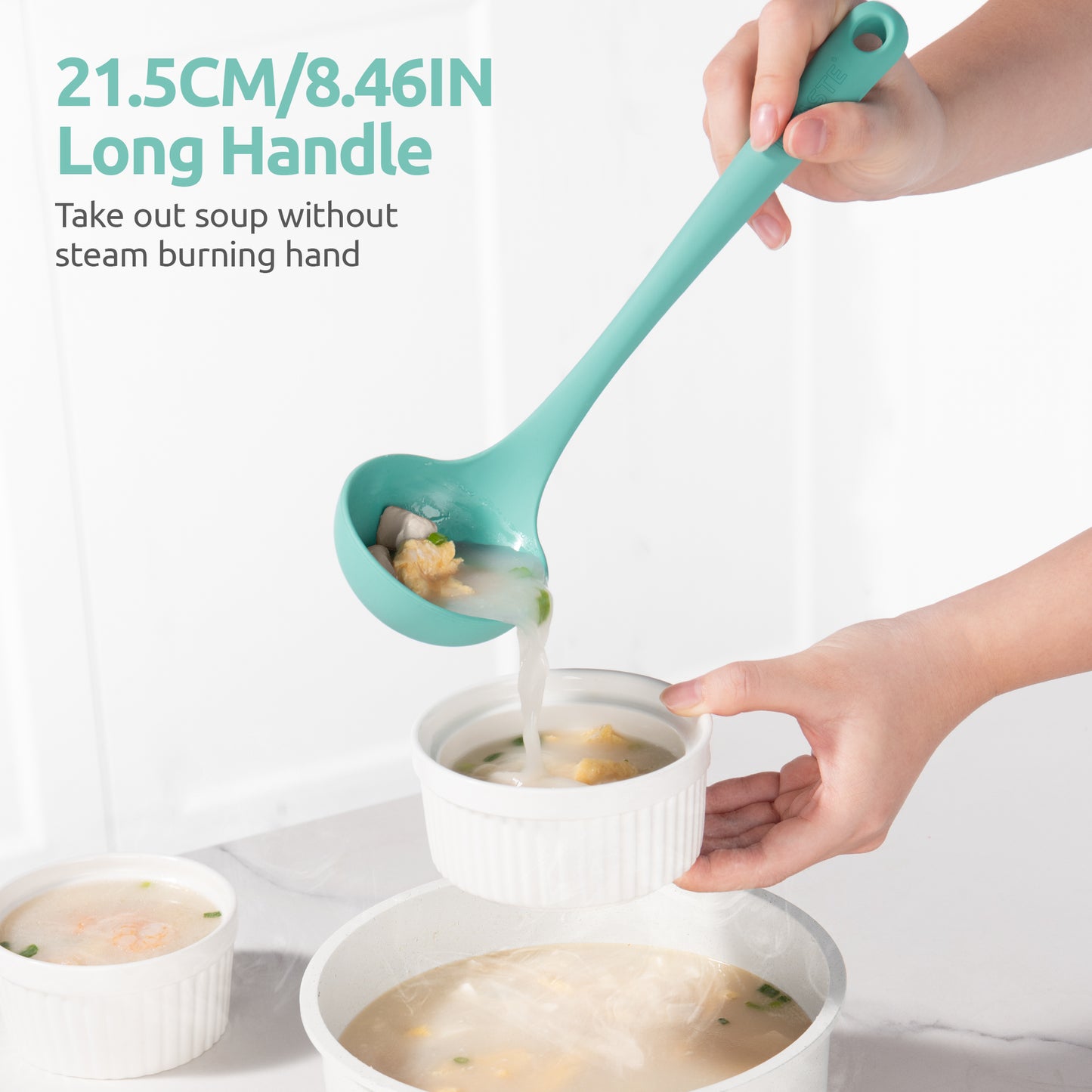 2.6oz Small Silicone Soup Ladle: U-Taste 600ºF Heat Resistant Non-Stick Kitchen Deep Serving Spoon, Soft Cooking Utensil with Non-Slip Solid Handle for Mixing Sauce Stew Gravy