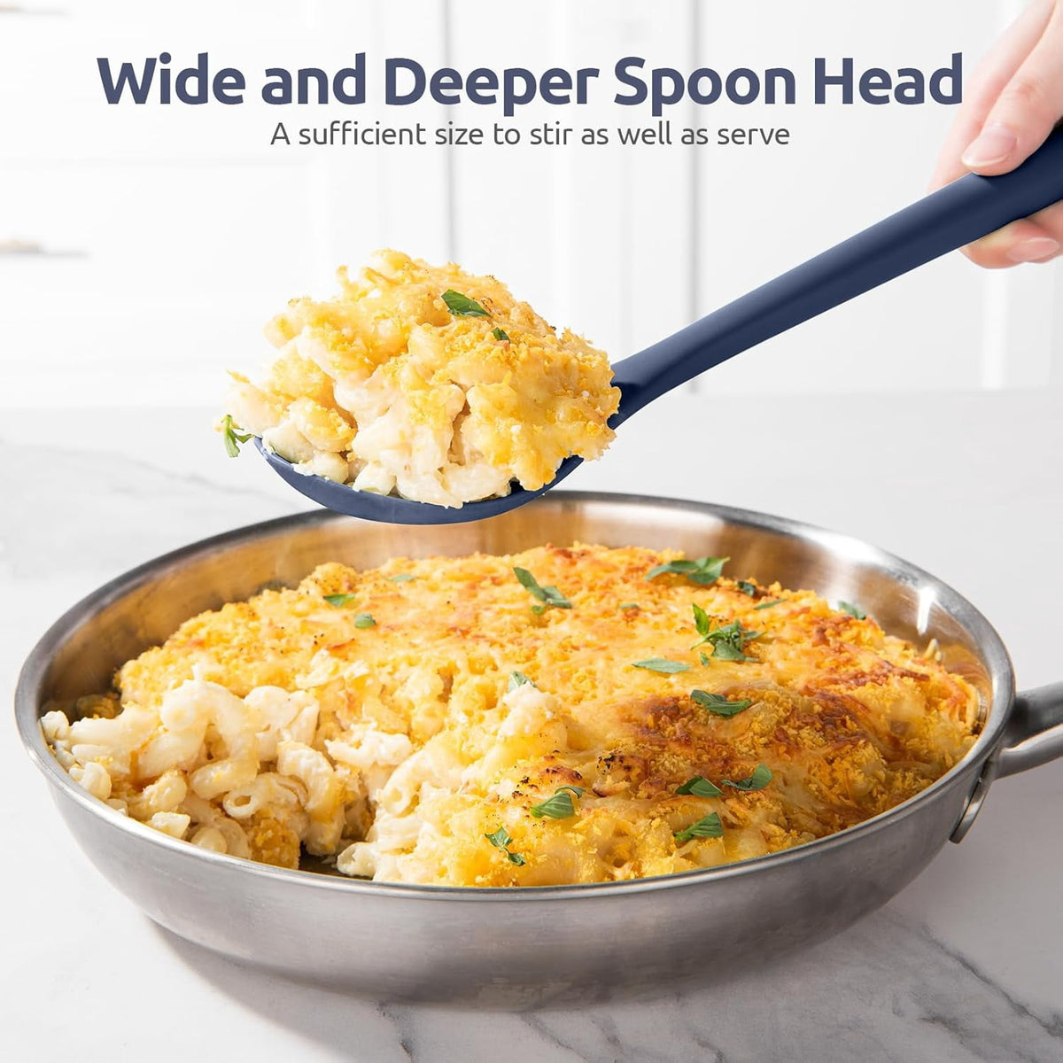 U-Taste 600°F Heat Resistant Silicone Spoons Set of 2, 13.3in Long Large Cooking Spoon, Kitchen Utensil for Mixing/Stirring/Serving, Midnight Blue