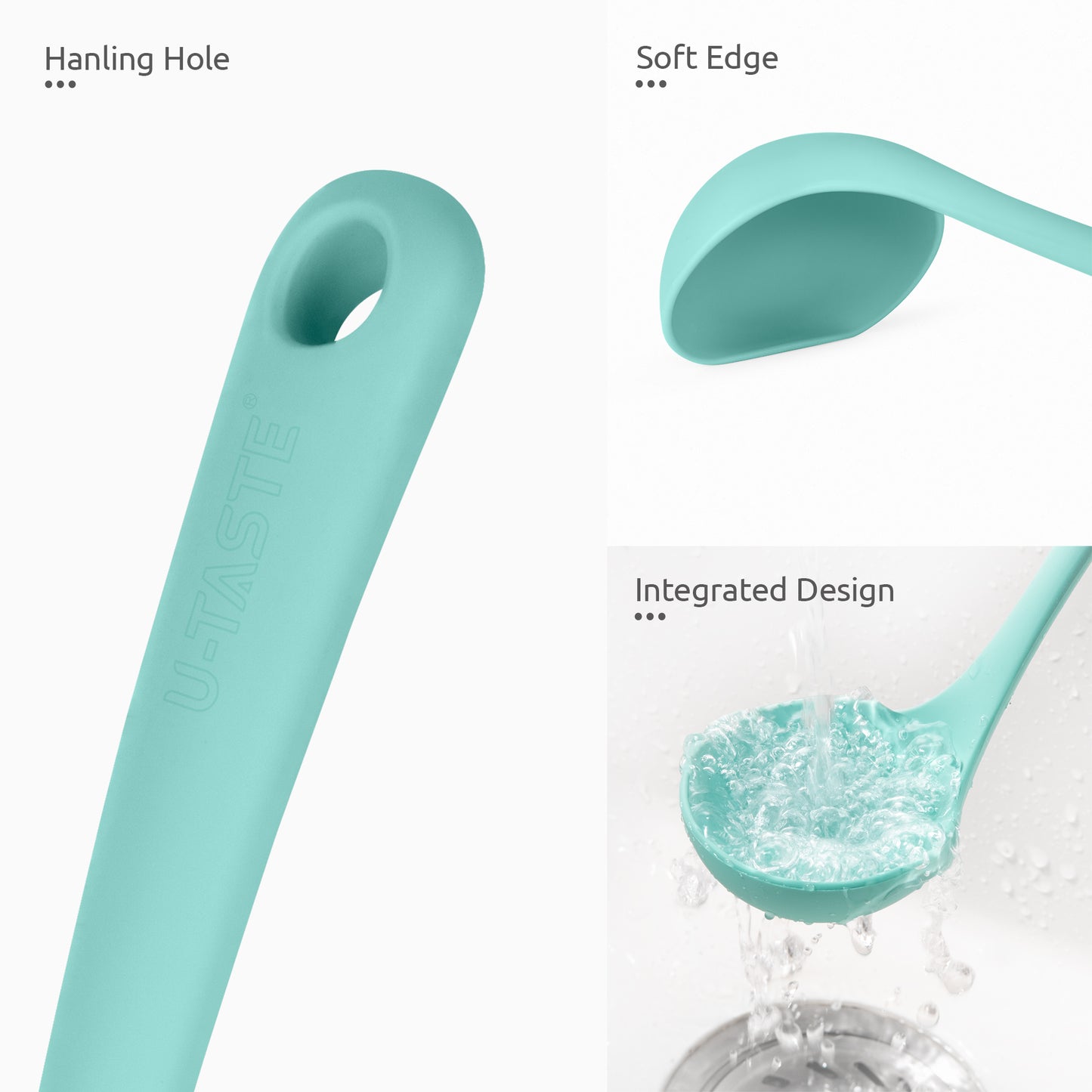 2.6oz Small Silicone Soup Ladle: U-Taste 600ºF Heat Resistant Non-Stick Kitchen Deep Serving Spoon, Soft Cooking Utensil with Non-Slip Solid Handle for Mixing Sauce Stew Gravy