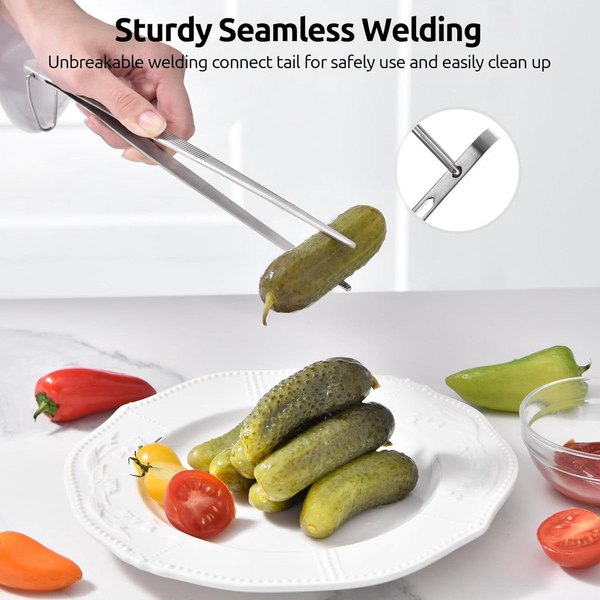 U-Taste Kitchen Cooking Tweezer, 18/8 Stainless Steel Food Grade Metal Food Tong with Non Slip Tips for Plating Serving Grilling, 10in/Pointed Tip