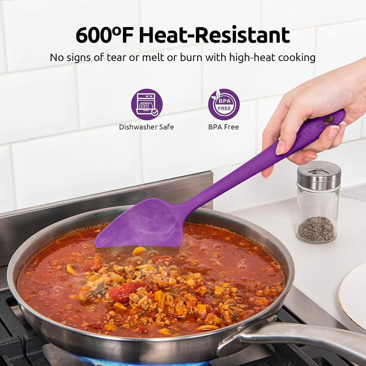 U-Taste Silicone Spatula Set of 4, 600°F High Heat Resistant Kitchen Cooking Utensils Baking Supplies, Food Grade Seamless Rubber Scraper, Colorful