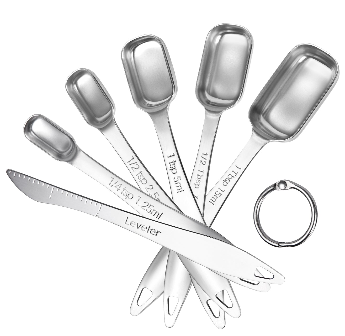 Narrow Square Measuring Spoons: 18/8 Stainless Steel Kitchen Measure Teaspoon Tablespoon with Leveler, Polygon Rectangular Metal Jar Scoop for Baking Cooking, Coffee, Spice, Powder