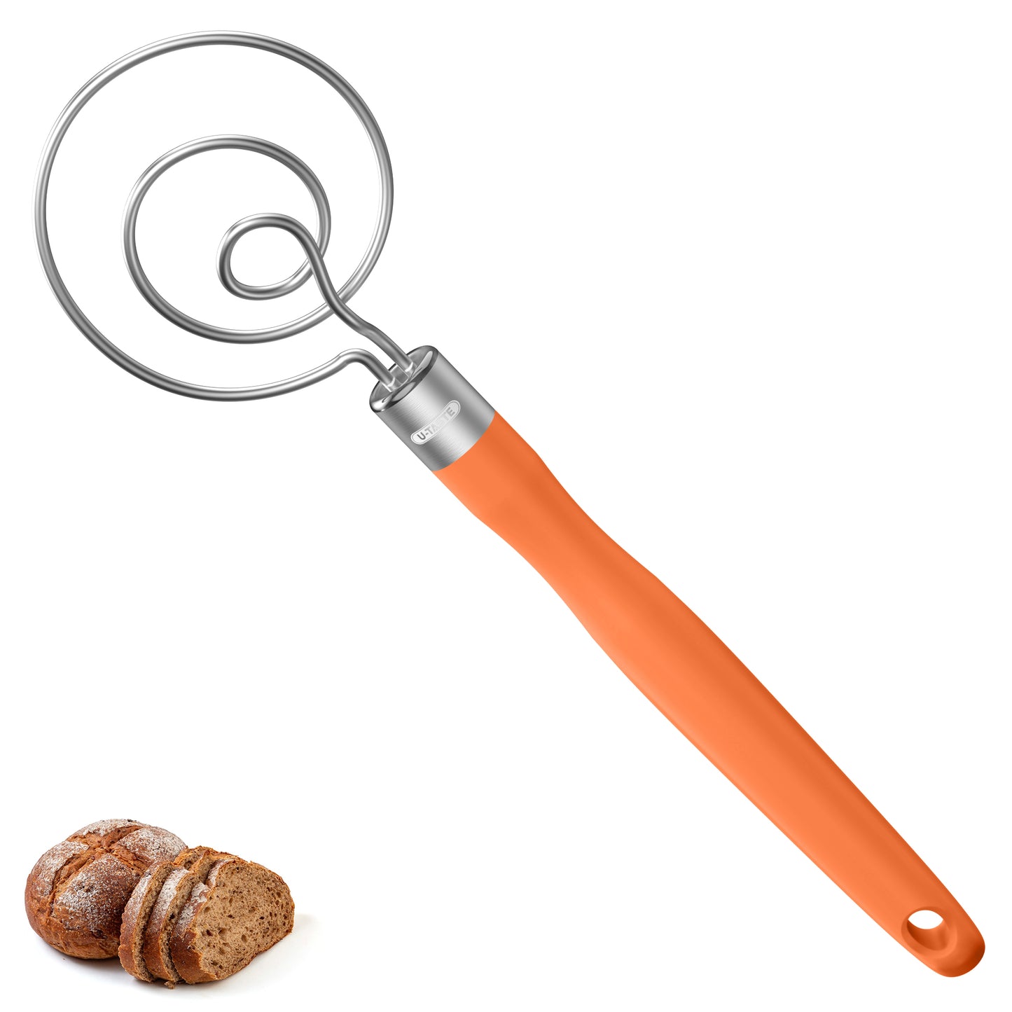 U-Taste 12.6in Danish Dough Whisk: 18/8 Stainless Steel Heavy-Duty Sourdough Mixer Tool, Food Grade Dutch Style Seamless Bread Wisk, Sturdy for Mixing, Stirring, Kneading Thick Batter