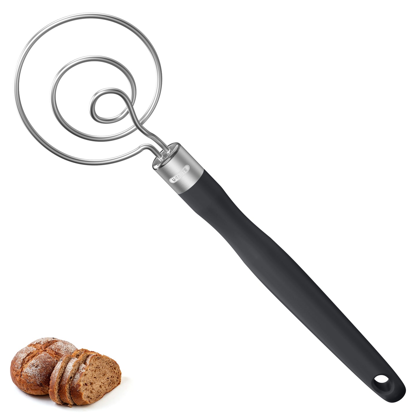 U-Taste 12.6in Danish Dough Whisk: 18/8 Stainless Steel Heavy-Duty Sourdough Mixer Tool, Food Grade Dutch Style Seamless Bread Wisk, Sturdy for Mixing, Stirring, Kneading Thick Batter