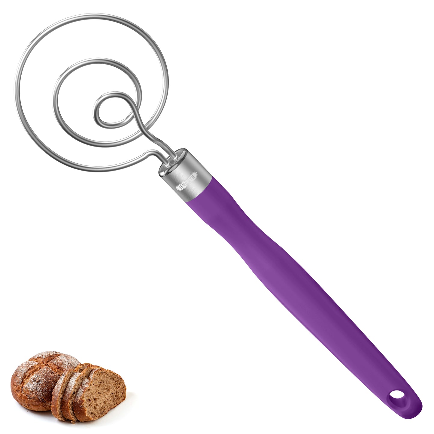 U-Taste 12.6in Danish Dough Whisk: 18/8 Stainless Steel Heavy-Duty Sourdough Mixer Tool, Food Grade Dutch Style Seamless Bread Wisk, Sturdy for Mixing, Stirring, Kneading Thick Batter