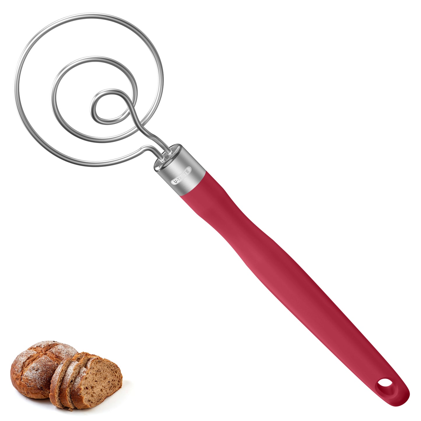 U-Taste 12.6in Danish Dough Whisk: 18/8 Stainless Steel Heavy-Duty Sourdough Mixer Tool, Food Grade Dutch Style Seamless Bread Wisk, Sturdy for Mixing, Stirring, Kneading Thick Batter
