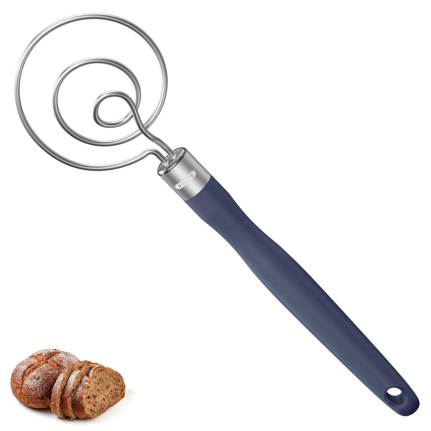 U-Taste 12.6in Danish Dough Whisk: 18/8 Stainless Steel Heavy-Duty Sourdough Mixer Tool, Food Grade Dutch Style Seamless Bread Wisk, Sturdy for Mixing, Stirring, Kneading Thick Batter