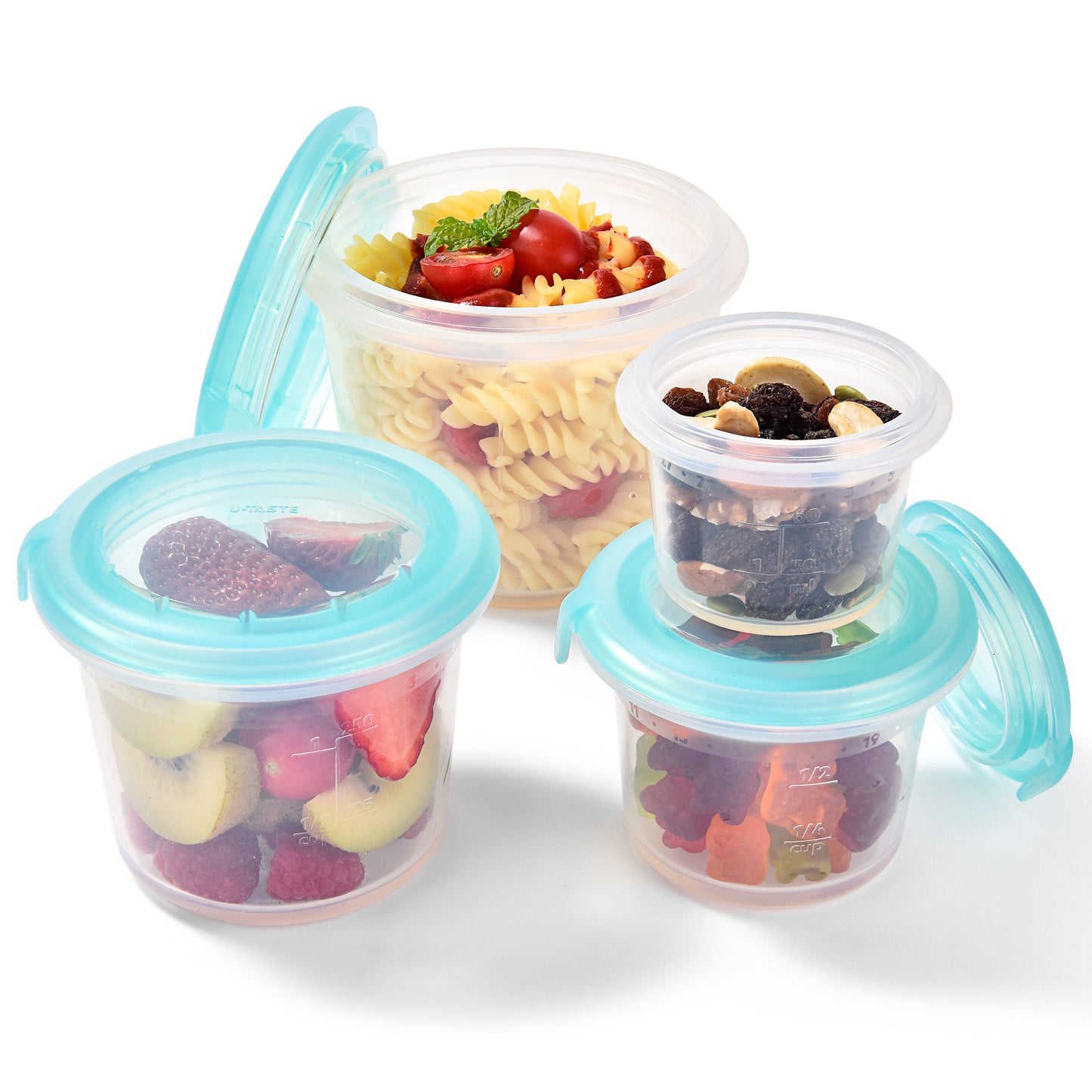 U-Taste 2oz Silicone Food Container: Mini Kitchen Storage with Airtight Lid, Freezer & Microwave Safe, Dip Box with Date Marking Circle, Clear Round Stackable for Sauce, Dressing, Condiment