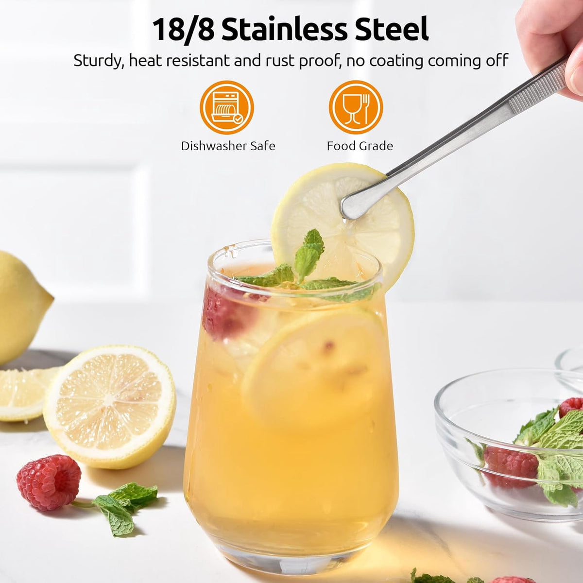 U-Taste Kitchen Cooking Tweezers, 18/8 Stainless Steel Food Grade Metal Food Tong with Non Slip Tips for Plating Serving Grilling, 8+10+12in/Round Tip