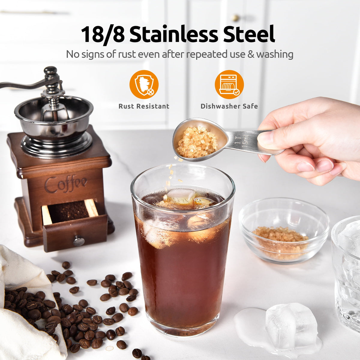 U-Taste 18/8 Stainless Steel Coffee Scoop, Durable Metal Measuring Spoon for Ground Coffee Bean, Short Handle Tablespoon Scooper, 1 Tbsp Scoop