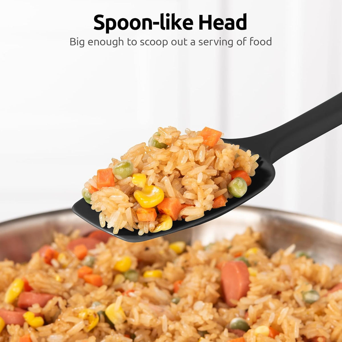 U-Taste 600ºF Heat Resistant Silicone Cooking Spoons Set, Baking Spoon Spatula & Cooking Scoop Spoonula, Kitchen Utensils for Serving Scooping, Black