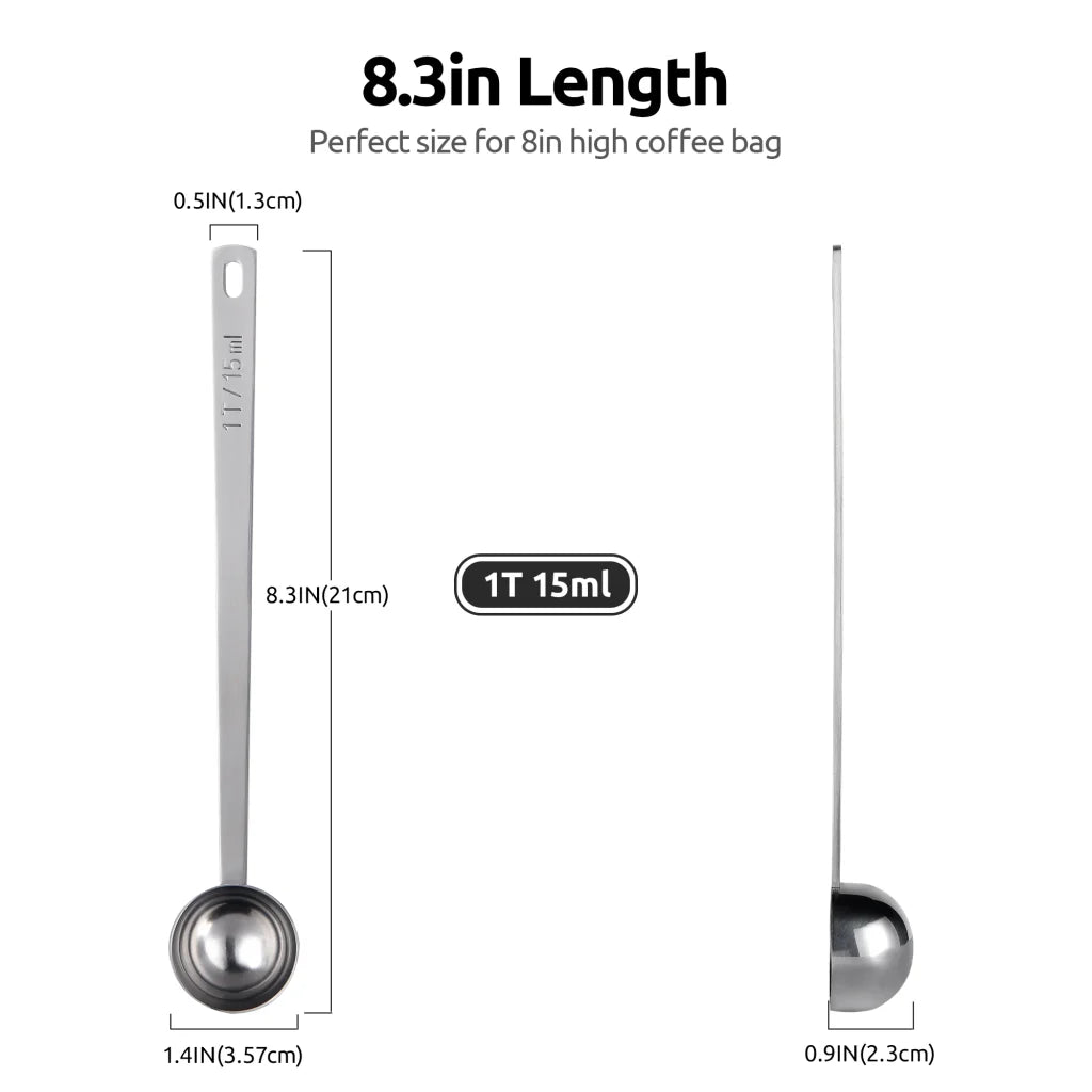 U-Taste Great Coffee Scoop 1 Tablespoon: 18/8 Stainless Steel Measuring Scooper for Ground Coffee, Bean, Powder, Espresso, 8.3 inch Long Handle Metal Meaure Spoon for Canister, Jar